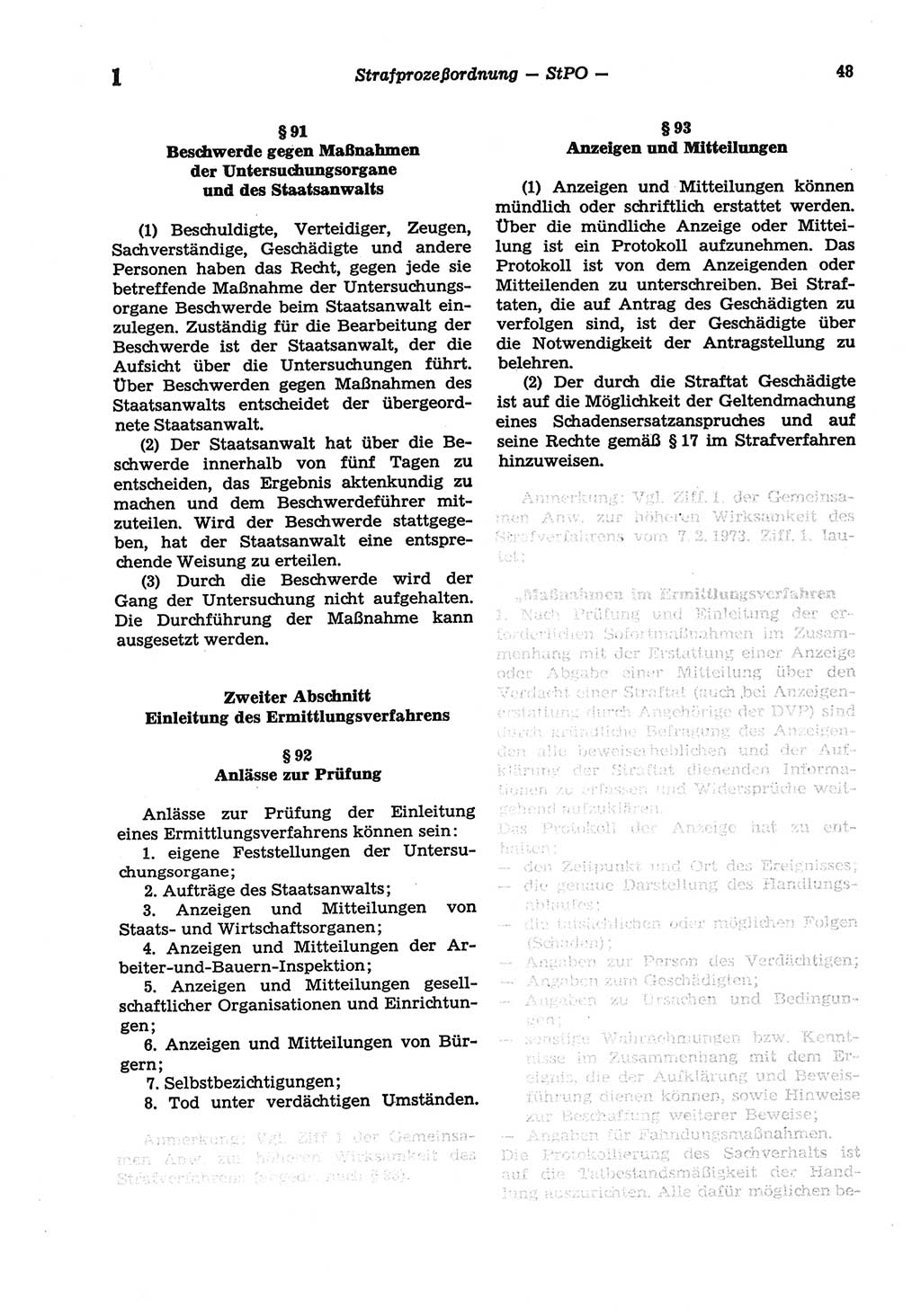 Strafprozeßordnung (StPO) der Deutschen Demokratischen Republik (DDR) sowie angrenzende Gesetze und Bestimmungen 1977, Seite 48 (StPO DDR Ges. Best. 1977, S. 48)
