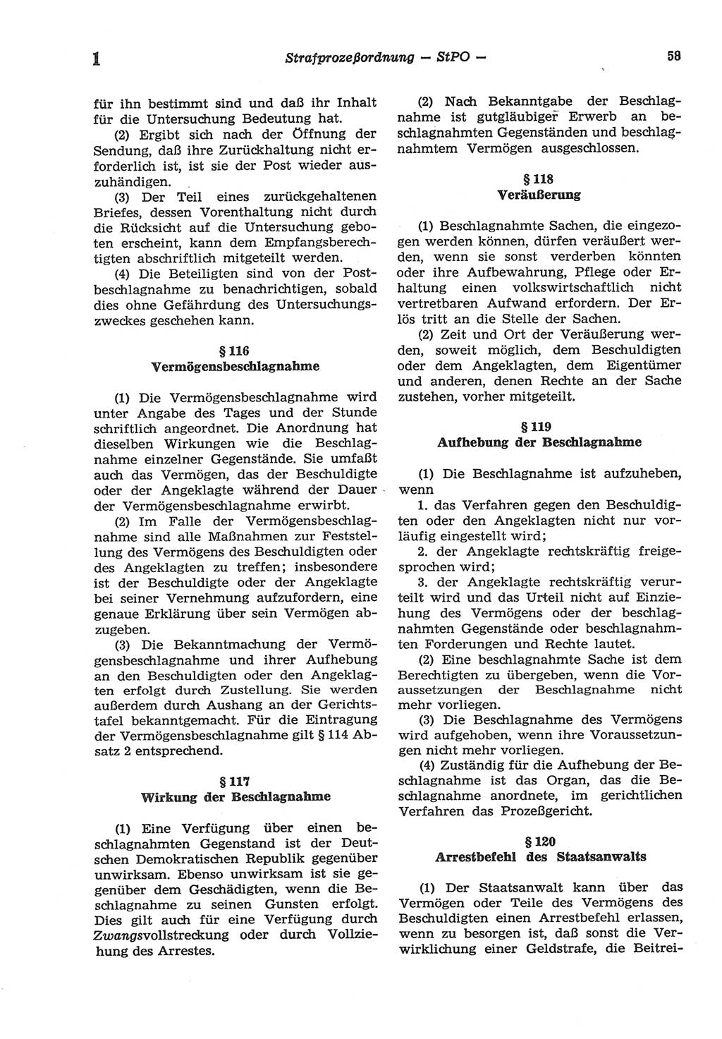 Strafprozeßordnung (StPO) der Deutschen Demokratischen Republik (DDR) sowie angrenzende Gesetze und Bestimmungen 1977, Seite 58 (StPO DDR Ges. Best. 1977, S. 58)