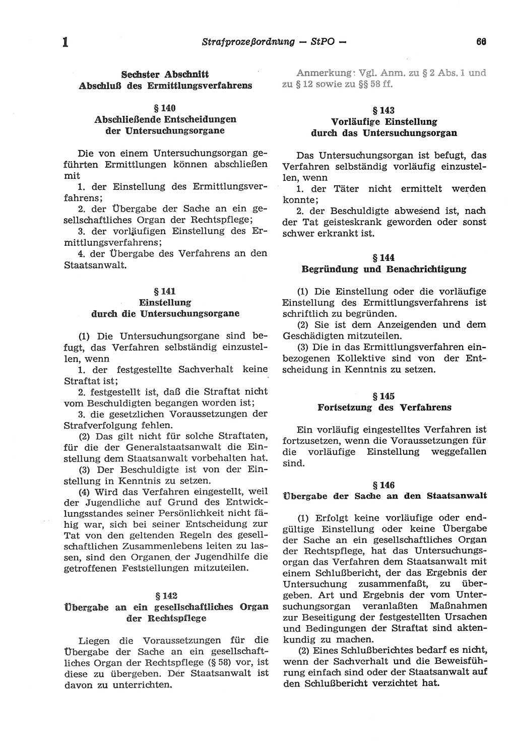 Strafprozeßordnung (StPO) der Deutschen Demokratischen Republik (DDR) sowie angrenzende Gesetze und Bestimmungen 1977, Seite 66 (StPO DDR Ges. Best. 1977, S. 66)