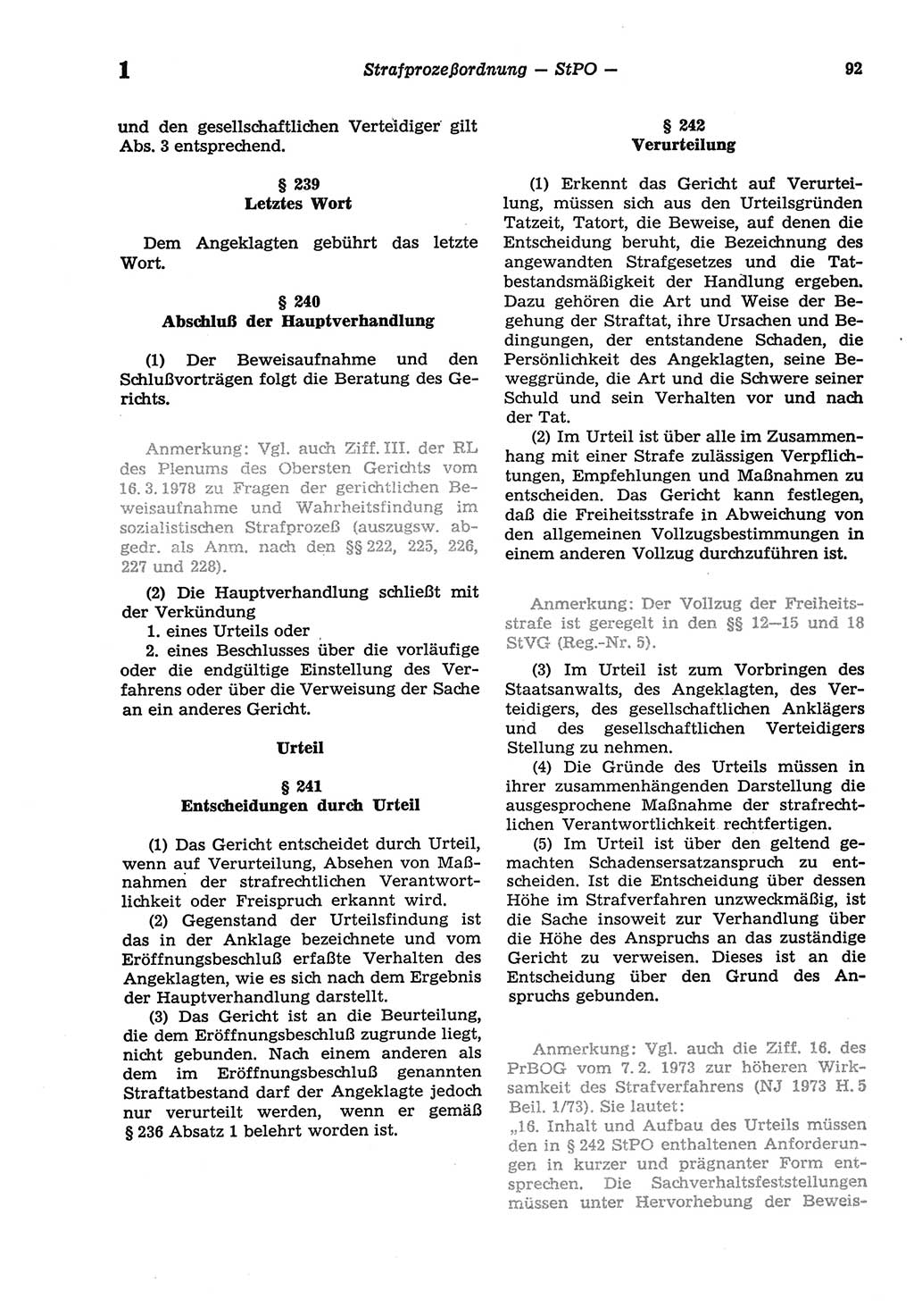 Strafprozeßordnung (StPO) der Deutschen Demokratischen Republik (DDR) sowie angrenzende Gesetze und Bestimmungen 1977, Seite 92 (StPO DDR Ges. Best. 1977, S. 92)