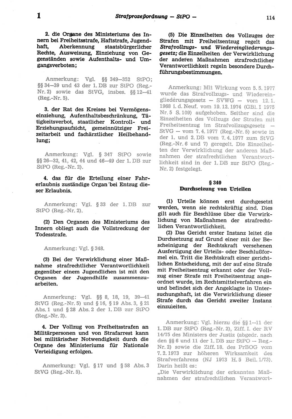 Strafprozeßordnung (StPO) der Deutschen Demokratischen Republik (DDR) sowie angrenzende Gesetze und Bestimmungen 1977, Seite 114 (StPO DDR Ges. Best. 1977, S. 114)