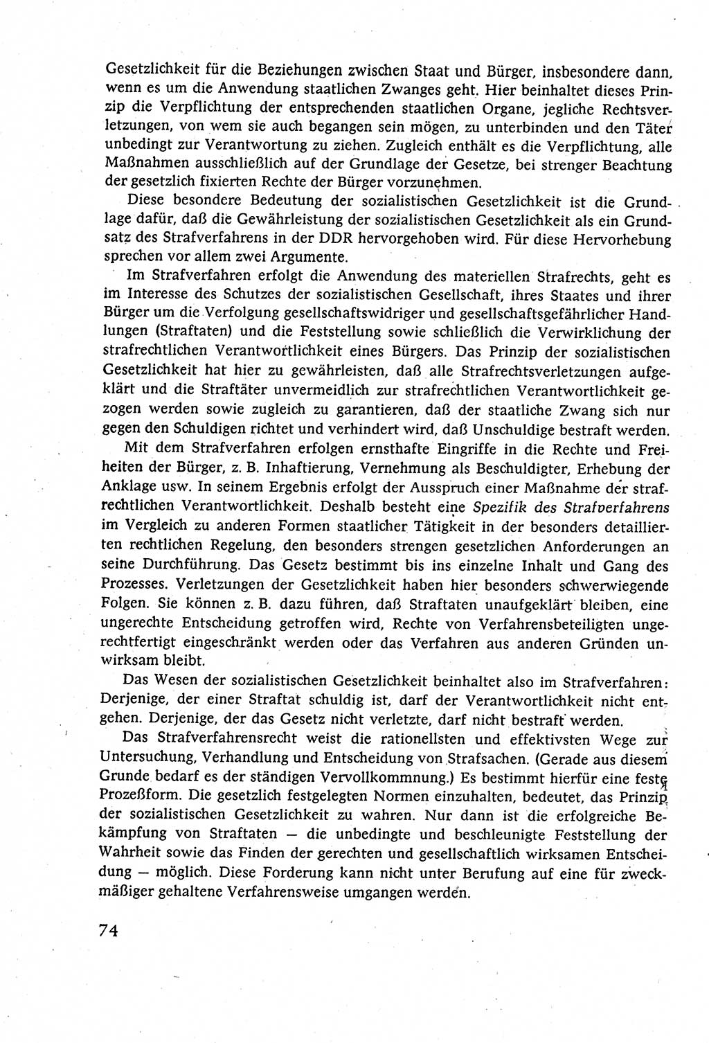 Strafverfahrensrecht [Deutsche Demokratische Republik (DDR)], Lehrbuch 1977, Seite 74 (Strafverf.-R. DDR Lb. 1977, S. 74)