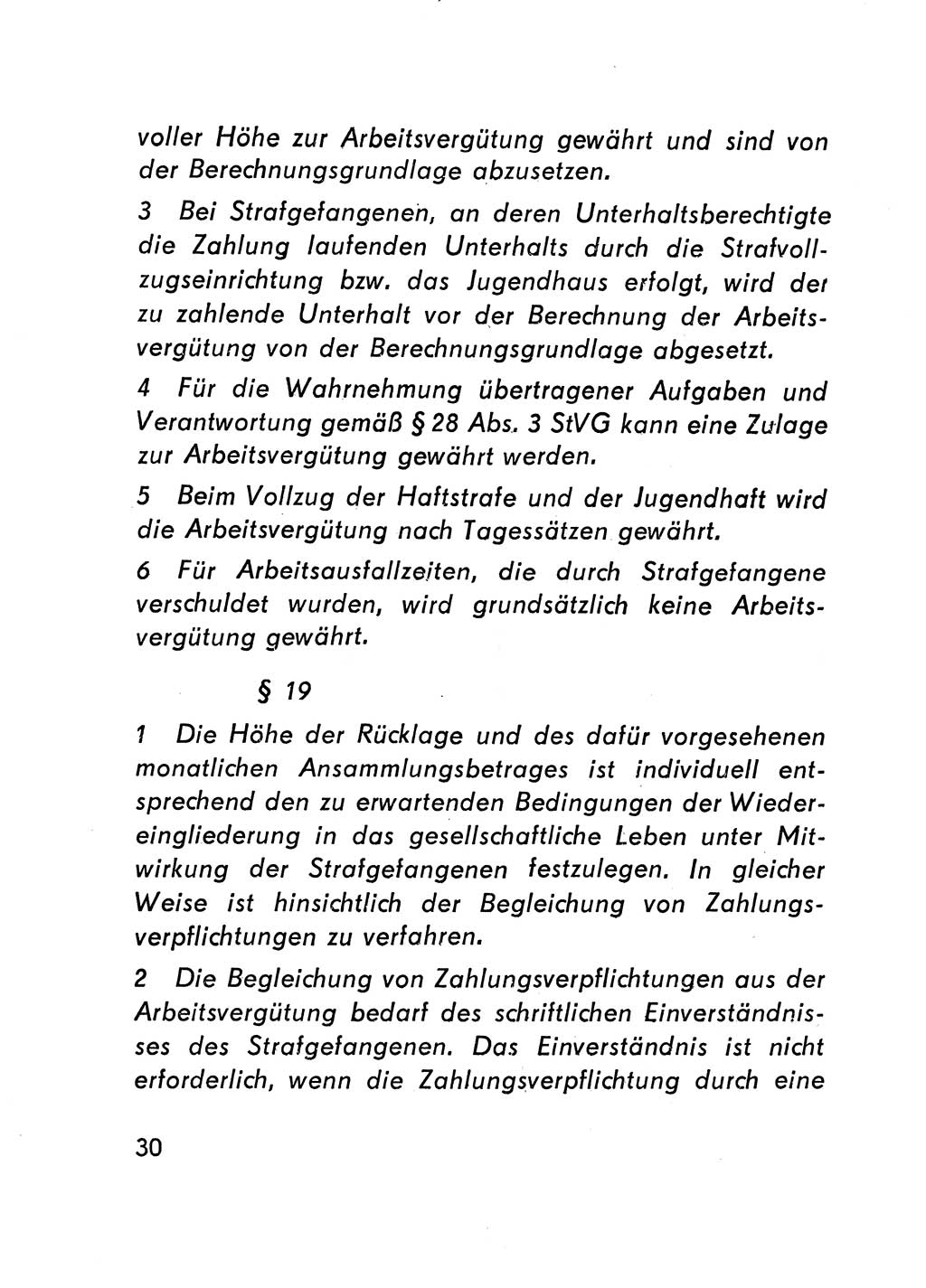 Gesetz über den Vollzug der Strafen mit Freiheitsentzug (Strafvollzugsgesetz) - StVG - [Deutsche Demokratische Republik (DDR)] 1977, Seite 30 (StVG DDR 1977, S. 30)