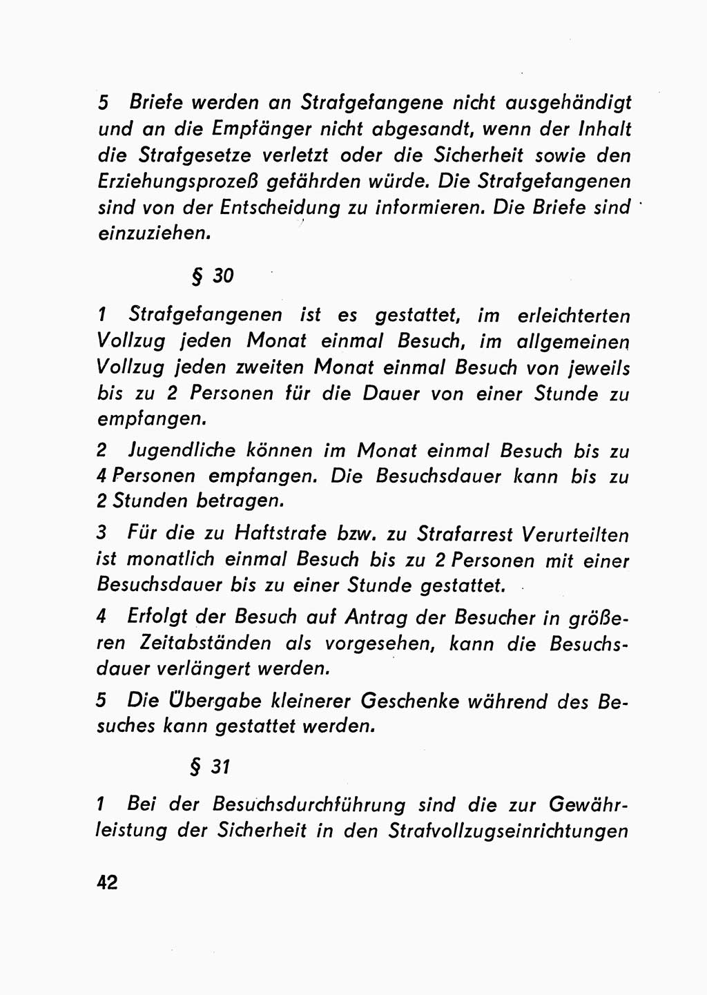 Gesetz über den Vollzug der Strafen mit Freiheitsentzug (Strafvollzugsgesetz) - StVG - [Deutsche Demokratische Republik (DDR)] 1977, Seite 42 (StVG DDR 1977, S. 42)