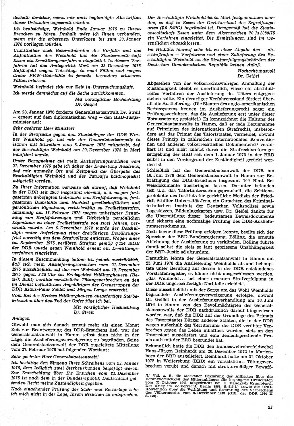 Neue Justiz (NJ), Zeitschrift für Recht und Rechtswissenschaft-Zeitschrift, sozialistisches Recht und Gesetzlichkeit, 31. Jahrgang 1977, Seite 23 (NJ DDR 1977, S. 23)
