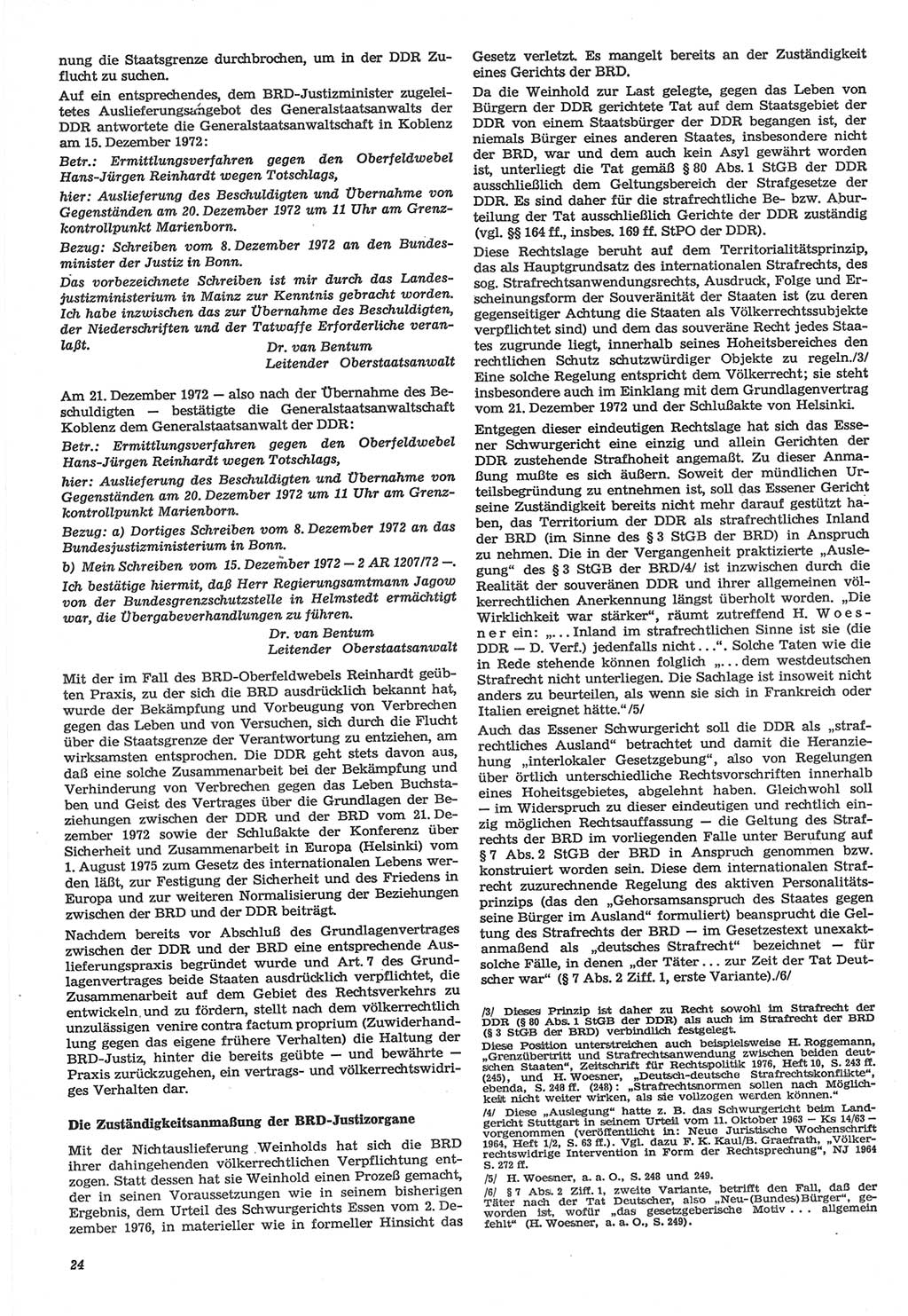 Neue Justiz (NJ), Zeitschrift für Recht und Rechtswissenschaft-Zeitschrift, sozialistisches Recht und Gesetzlichkeit, 31. Jahrgang 1977, Seite 24 (NJ DDR 1977, S. 24)