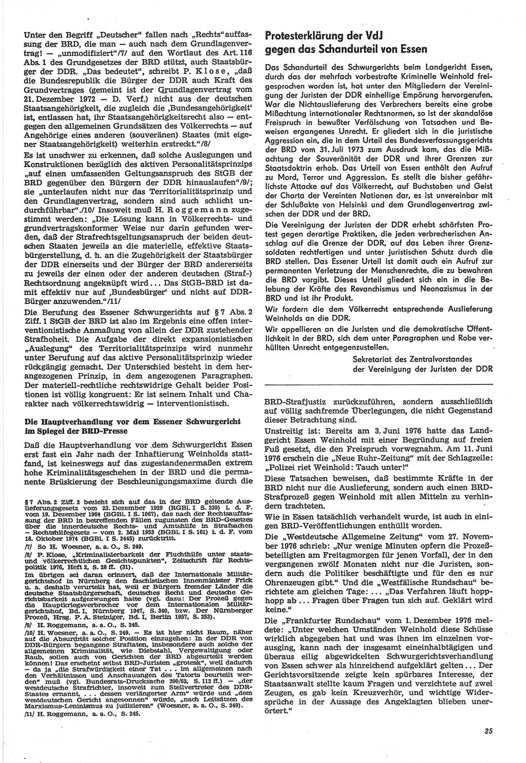 Neue Justiz (NJ), Zeitschrift für Recht und Rechtswissenschaft-Zeitschrift, sozialistisches Recht und Gesetzlichkeit, 31. Jahrgang 1977, Seite 25 (NJ DDR 1977, S. 25)