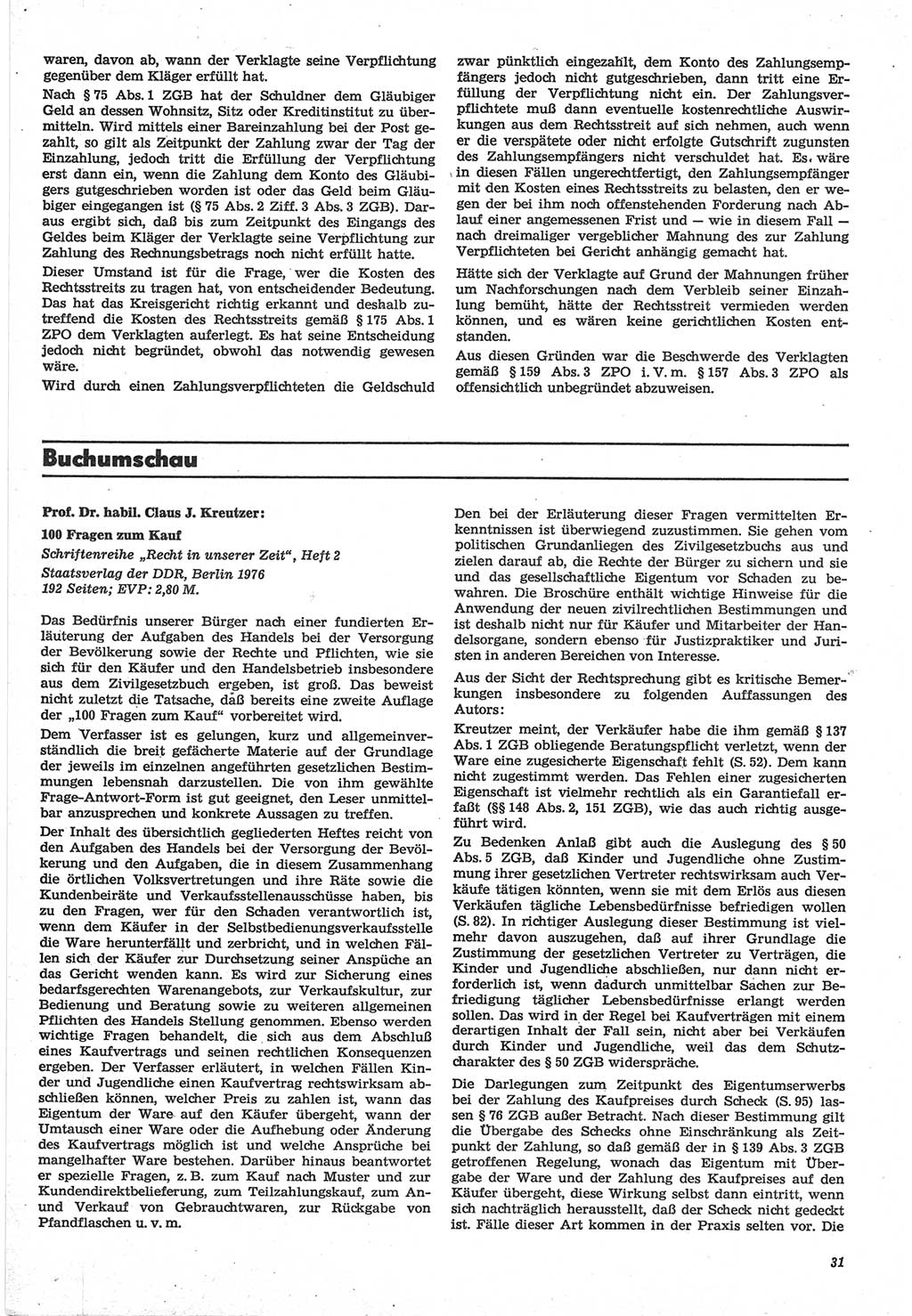Neue Justiz (NJ), Zeitschrift für Recht und Rechtswissenschaft-Zeitschrift, sozialistisches Recht und Gesetzlichkeit, 31. Jahrgang 1977, Seite 31 (NJ DDR 1977, S. 31)