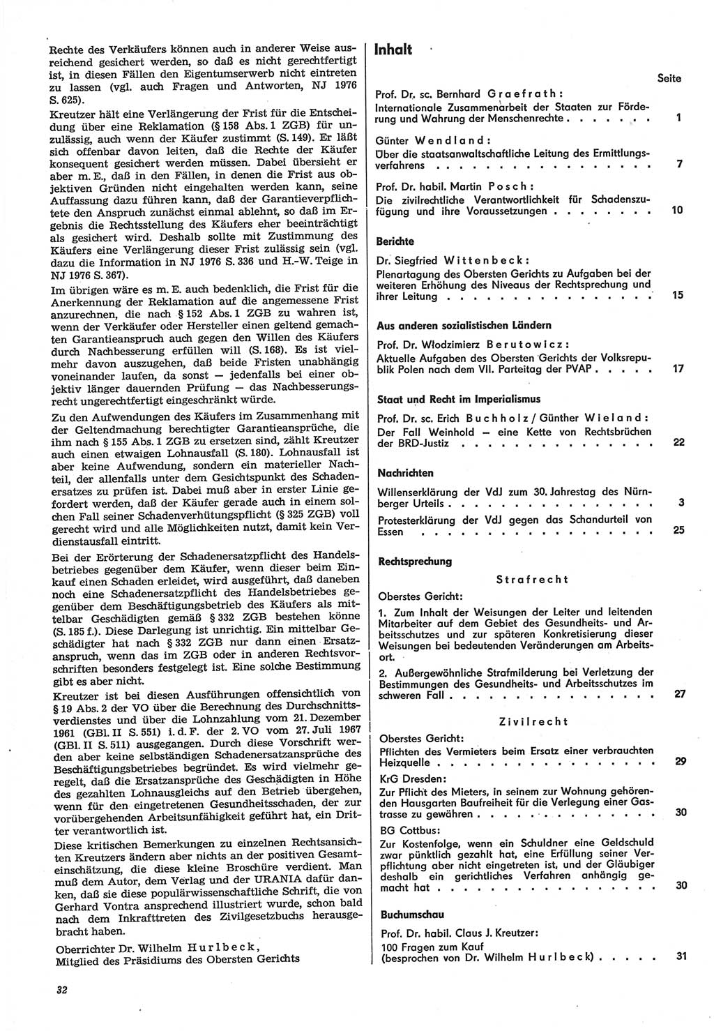 Neue Justiz (NJ), Zeitschrift für Recht und Rechtswissenschaft-Zeitschrift, sozialistisches Recht und Gesetzlichkeit, 31. Jahrgang 1977, Seite 32 (NJ DDR 1977, S. 32)