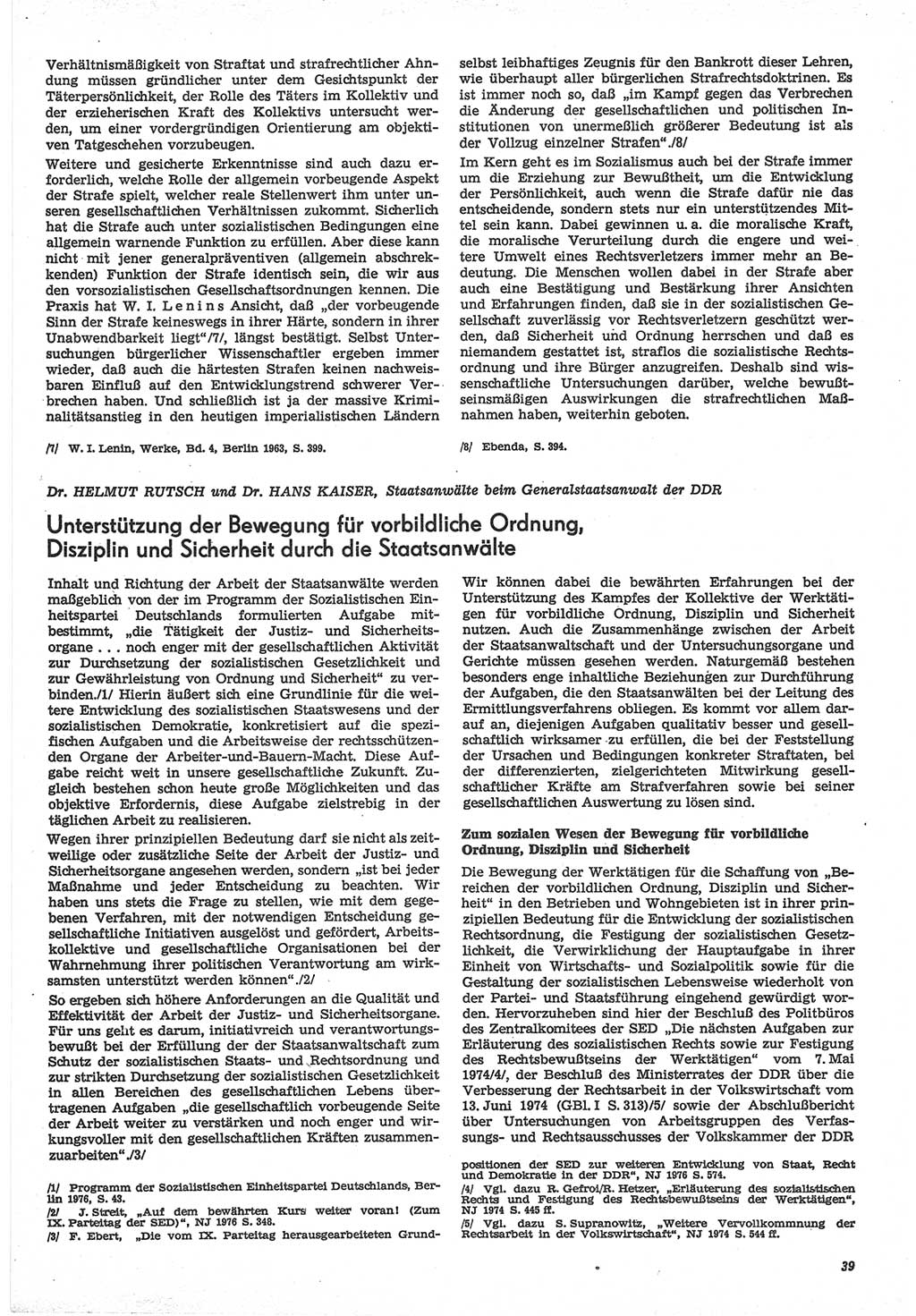 Neue Justiz (NJ), Zeitschrift für Recht und Rechtswissenschaft-Zeitschrift, sozialistisches Recht und Gesetzlichkeit, 31. Jahrgang 1977, Seite 39 (NJ DDR 1977, S. 39)