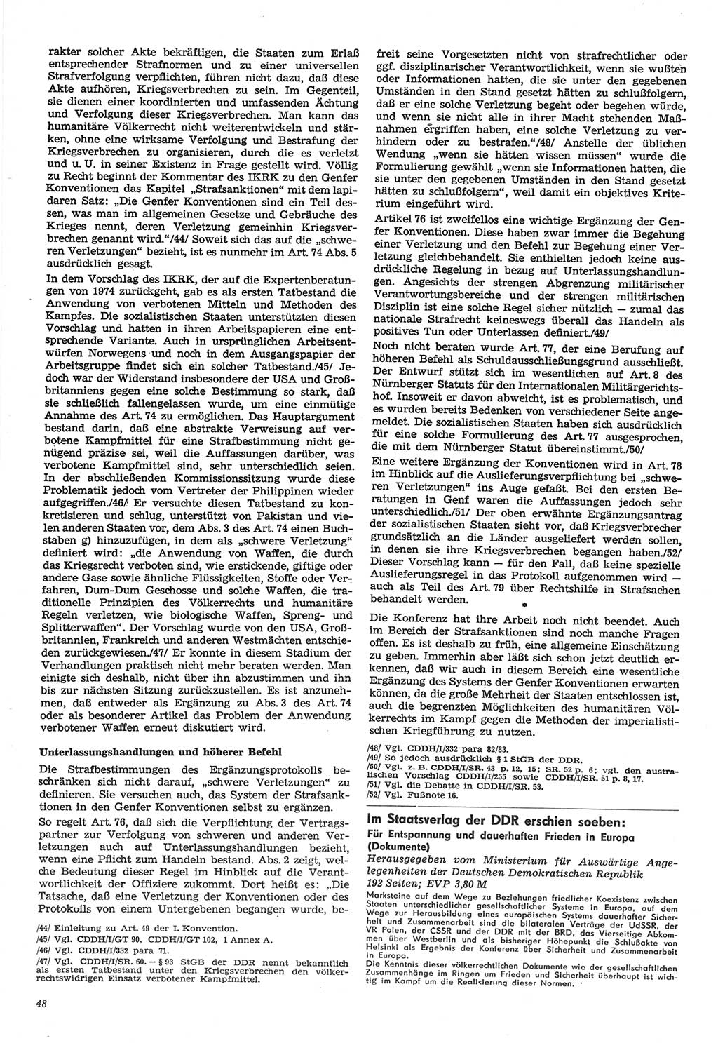 Neue Justiz (NJ), Zeitschrift für Recht und Rechtswissenschaft-Zeitschrift, sozialistisches Recht und Gesetzlichkeit, 31. Jahrgang 1977, Seite 48 (NJ DDR 1977, S. 48)