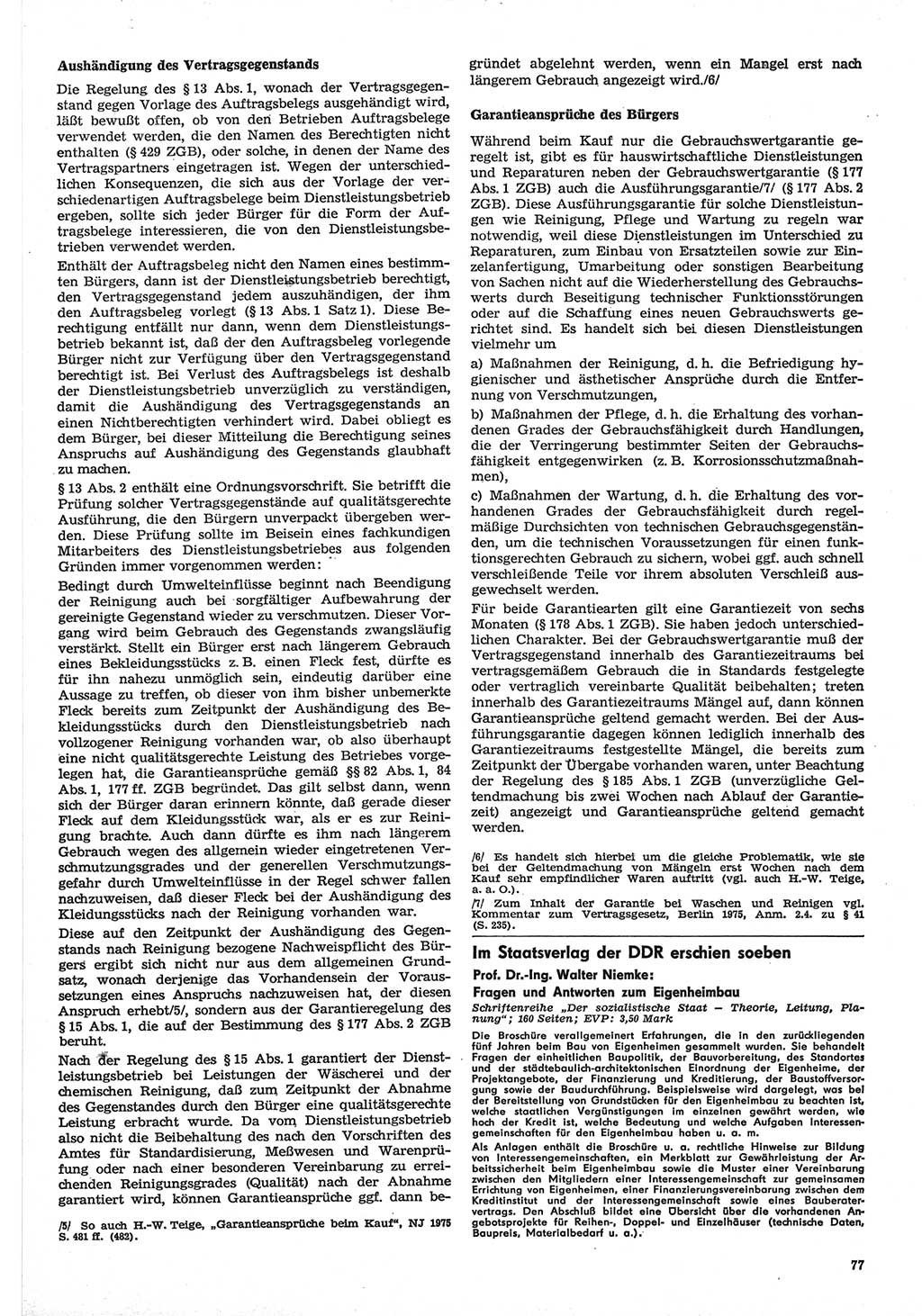 Neue Justiz (NJ), Zeitschrift für Recht und Rechtswissenschaft-Zeitschrift, sozialistisches Recht und Gesetzlichkeit, 31. Jahrgang 1977, Seite 77 (NJ DDR 1977, S. 77)