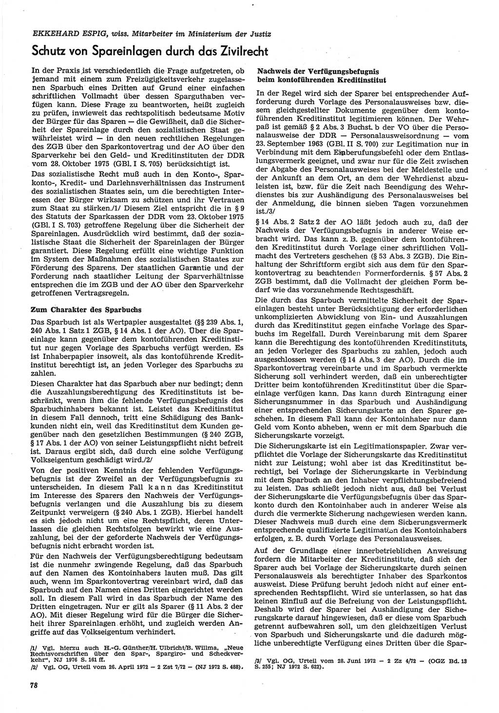 Neue Justiz (NJ), Zeitschrift für Recht und Rechtswissenschaft-Zeitschrift, sozialistisches Recht und Gesetzlichkeit, 31. Jahrgang 1977, Seite 78 (NJ DDR 1977, S. 78)