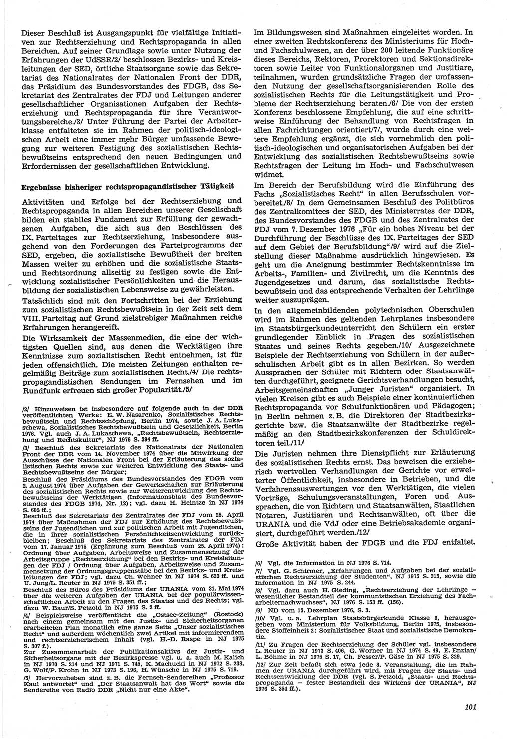 Neue Justiz (NJ), Zeitschrift für Recht und Rechtswissenschaft-Zeitschrift, sozialistisches Recht und Gesetzlichkeit, 31. Jahrgang 1977, Seite 101 (NJ DDR 1977, S. 101)