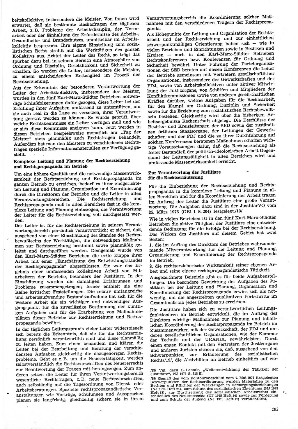 Neue Justiz (NJ), Zeitschrift für Recht und Rechtswissenschaft-Zeitschrift, sozialistisches Recht und Gesetzlichkeit, 31. Jahrgang 1977, Seite 103 (NJ DDR 1977, S. 103)