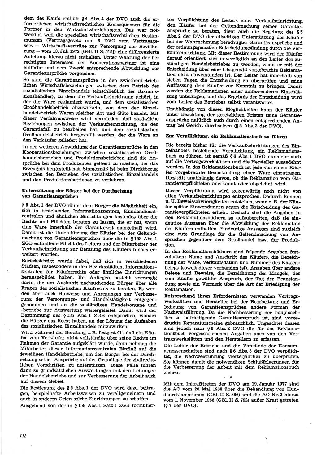Neue Justiz (NJ), Zeitschrift für Recht und Rechtswissenschaft-Zeitschrift, sozialistisches Recht und Gesetzlichkeit, 31. Jahrgang 1977, Seite 112 (NJ DDR 1977, S. 112)