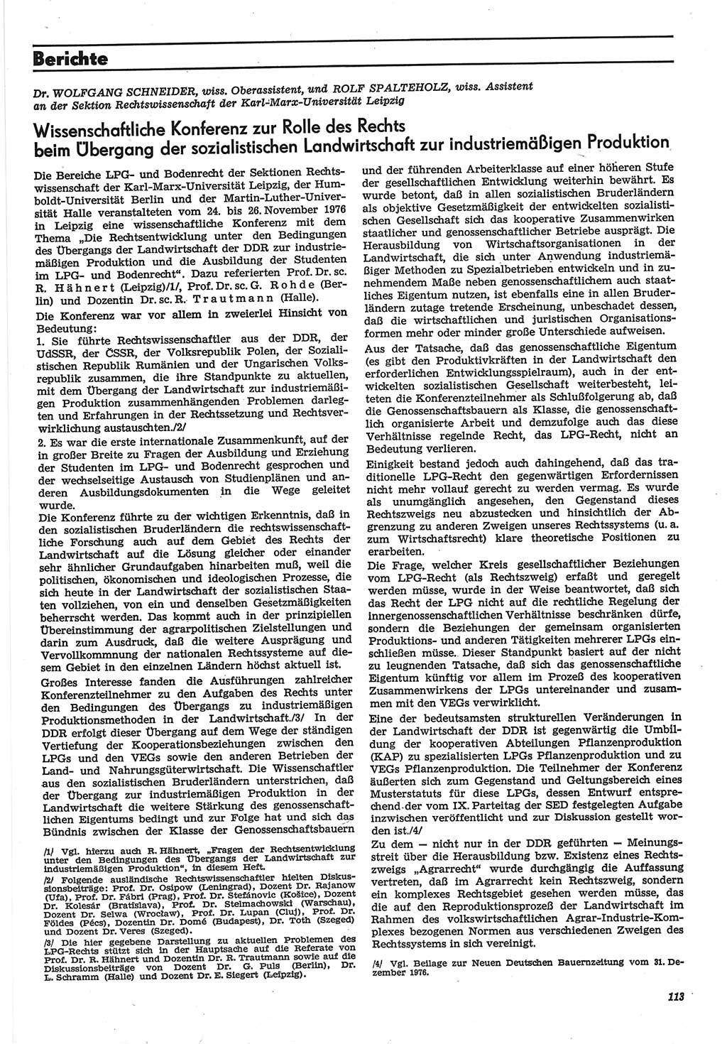 Neue Justiz (NJ), Zeitschrift für Recht und Rechtswissenschaft-Zeitschrift, sozialistisches Recht und Gesetzlichkeit, 31. Jahrgang 1977, Seite 113 (NJ DDR 1977, S. 113)