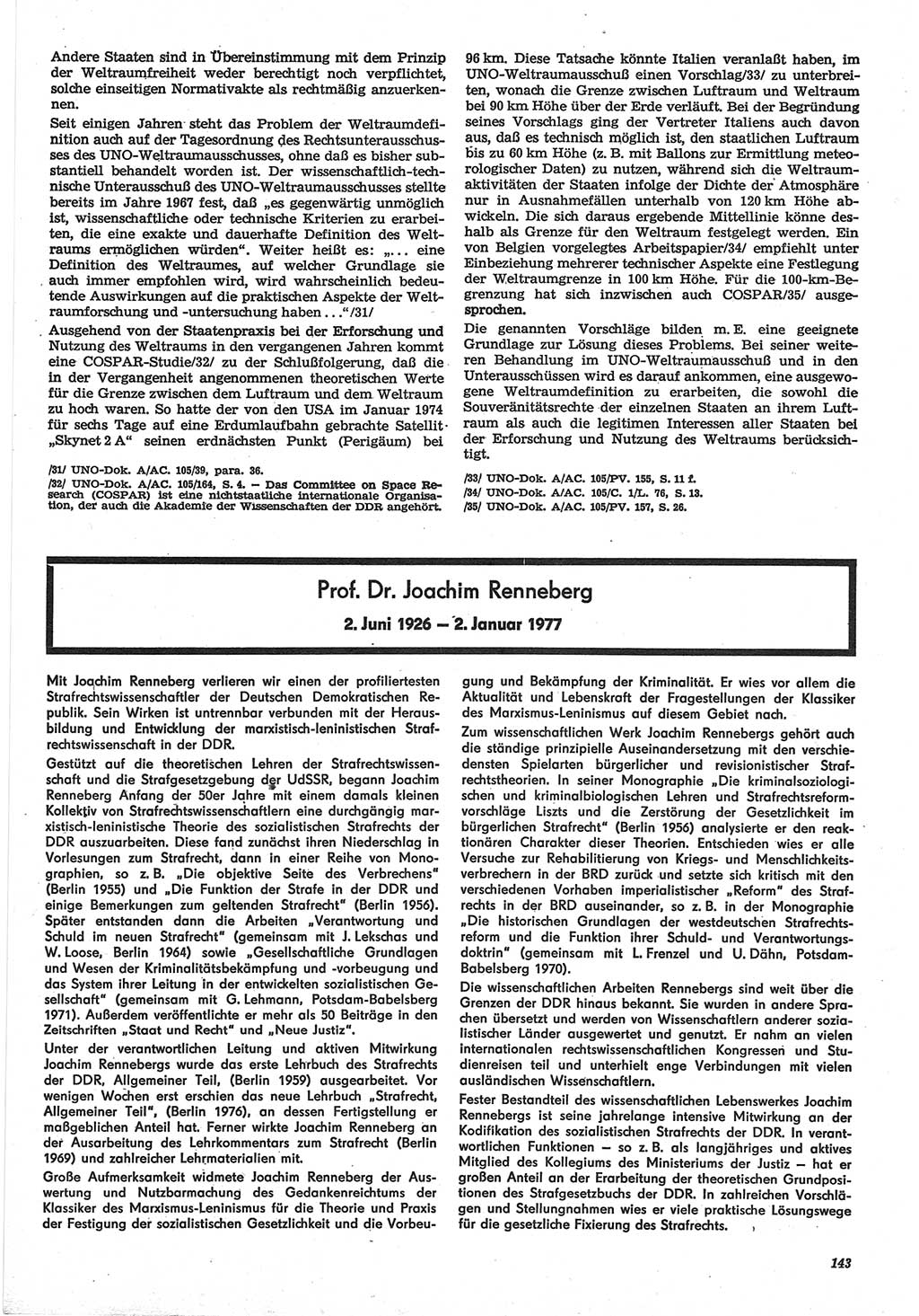 Neue Justiz (NJ), Zeitschrift für Recht und Rechtswissenschaft-Zeitschrift, sozialistisches Recht und Gesetzlichkeit, 31. Jahrgang 1977, Seite 143 (NJ DDR 1977, S. 143)