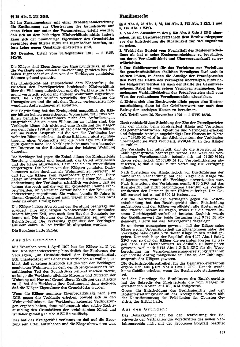 Neue Justiz (NJ), Zeitschrift für Recht und Rechtswissenschaft-Zeitschrift, sozialistisches Recht und Gesetzlichkeit, 31. Jahrgang 1977, Seite 153 (NJ DDR 1977, S. 153)