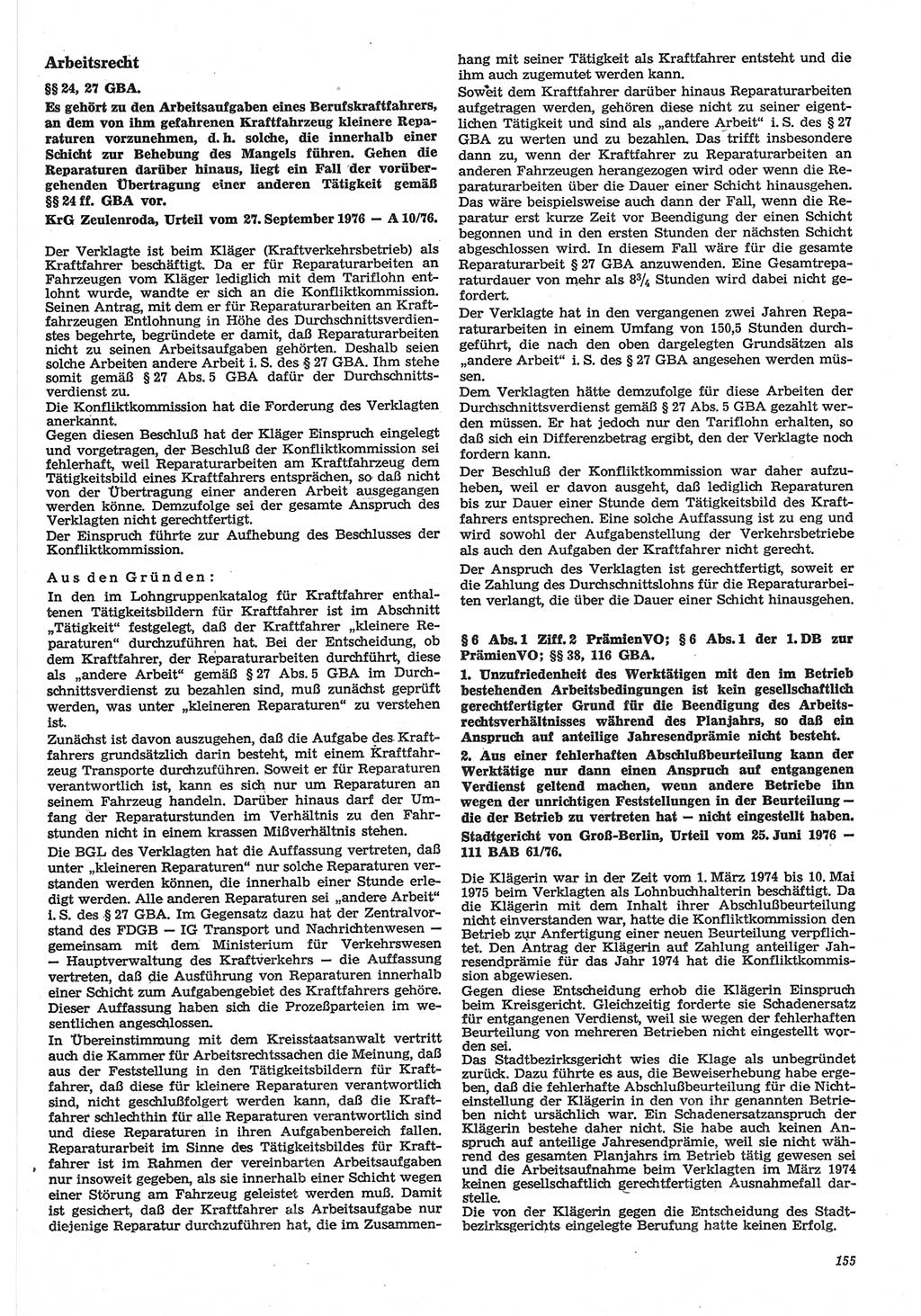 Neue Justiz (NJ), Zeitschrift für Recht und Rechtswissenschaft-Zeitschrift, sozialistisches Recht und Gesetzlichkeit, 31. Jahrgang 1977, Seite 155 (NJ DDR 1977, S. 155)