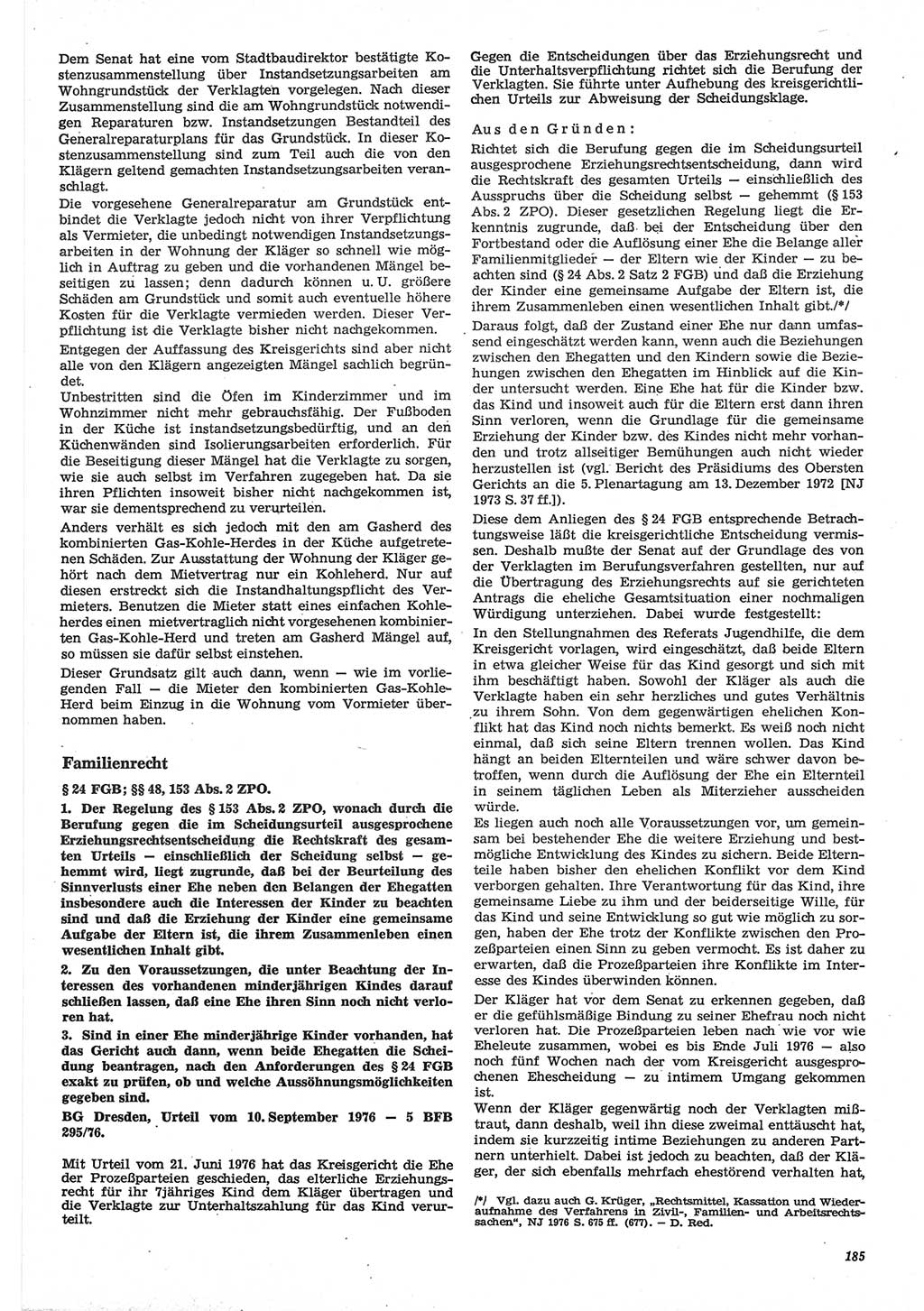 Neue Justiz (NJ), Zeitschrift für Recht und Rechtswissenschaft-Zeitschrift, sozialistisches Recht und Gesetzlichkeit, 31. Jahrgang 1977, Seite 185 (NJ DDR 1977, S. 185)