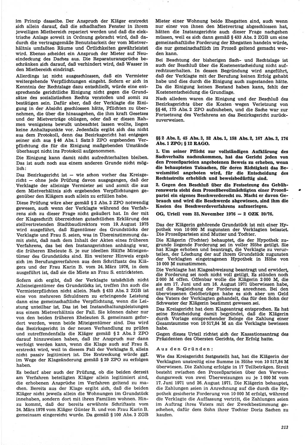 Neue Justiz (NJ), Zeitschrift für Recht und Rechtswissenschaft-Zeitschrift, sozialistisches Recht und Gesetzlichkeit, 31. Jahrgang 1977, Seite 213 (NJ DDR 1977, S. 213)