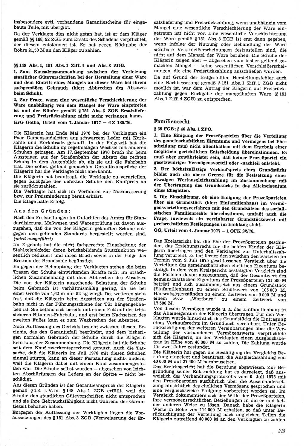 Neue Justiz (NJ), Zeitschrift für Recht und Rechtswissenschaft-Zeitschrift, sozialistisches Recht und Gesetzlichkeit, 31. Jahrgang 1977, Seite 215 (NJ DDR 1977, S. 215)