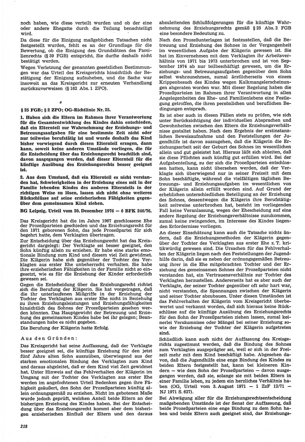 Neue Justiz (NJ), Zeitschrift für Recht und Rechtswissenschaft-Zeitschrift, sozialistisches Recht und Gesetzlichkeit, 31. Jahrgang 1977, Seite 218 (NJ DDR 1977, S. 218)
