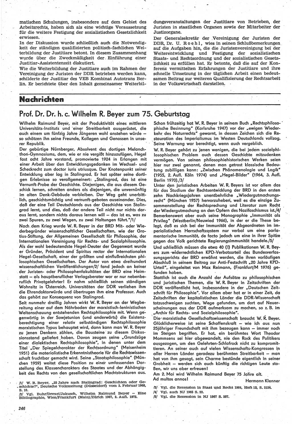 Neue Justiz (NJ), Zeitschrift für Recht und Rechtswissenschaft-Zeitschrift, sozialistisches Recht und Gesetzlichkeit, 31. Jahrgang 1977, Seite 246 (NJ DDR 1977, S. 246)