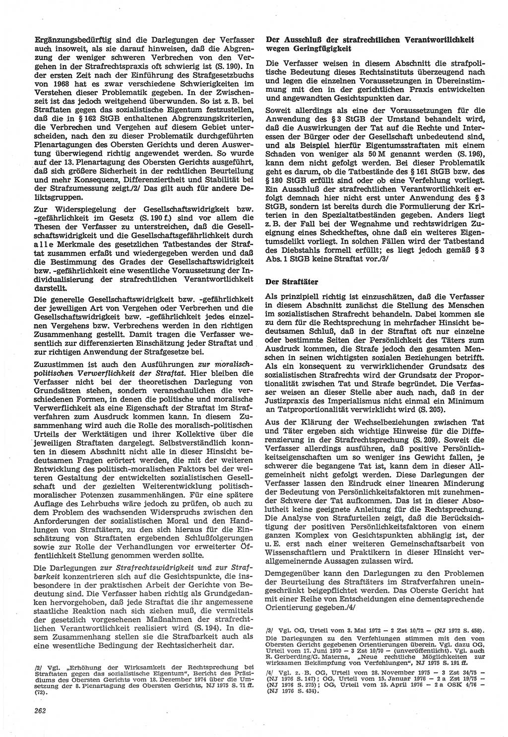 Neue Justiz (NJ), Zeitschrift für Recht und Rechtswissenschaft-Zeitschrift, sozialistisches Recht und Gesetzlichkeit, 31. Jahrgang 1977, Seite 262 (NJ DDR 1977, S. 262)