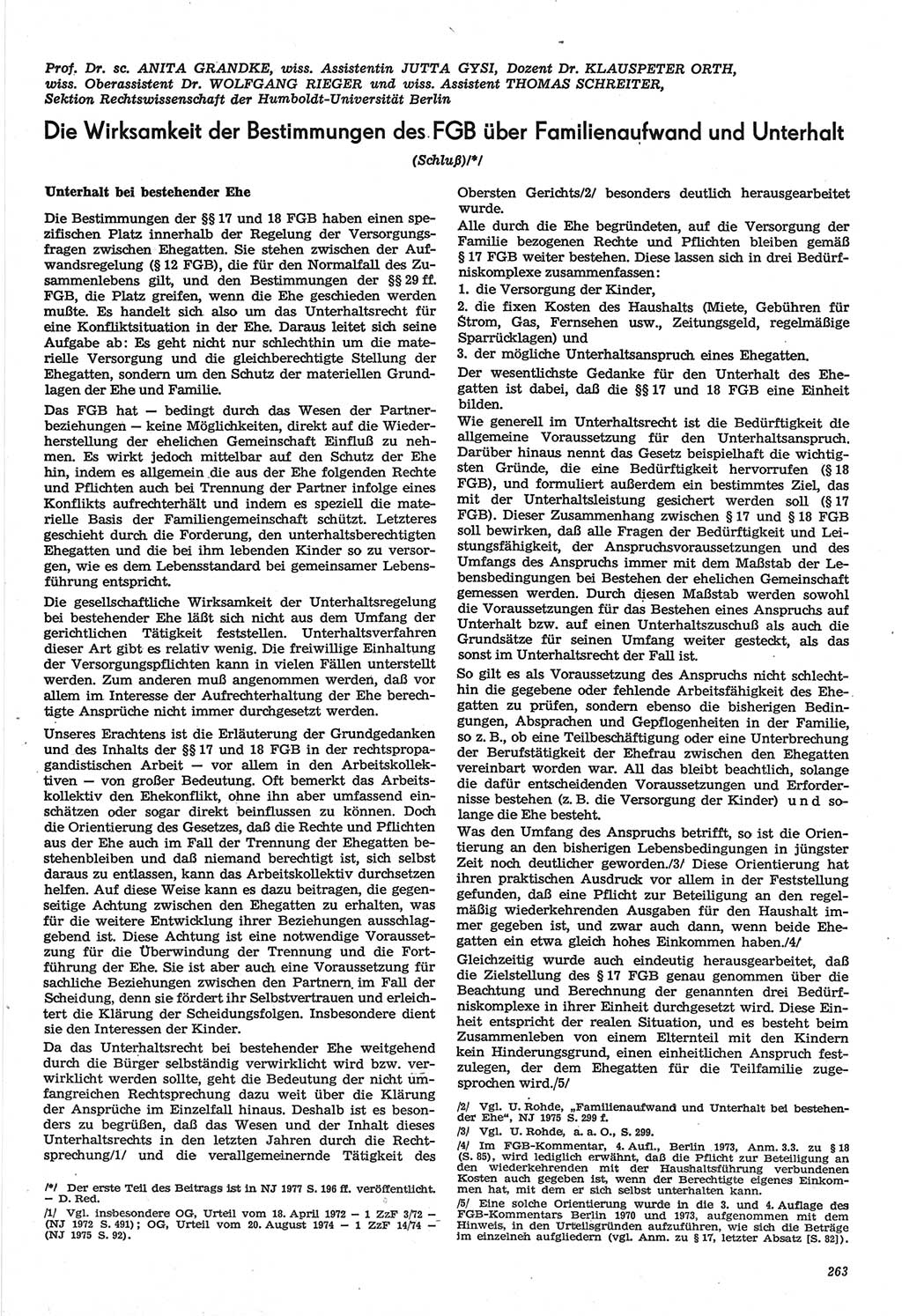 Neue Justiz (NJ), Zeitschrift für Recht und Rechtswissenschaft-Zeitschrift, sozialistisches Recht und Gesetzlichkeit, 31. Jahrgang 1977, Seite 263 (NJ DDR 1977, S. 263)