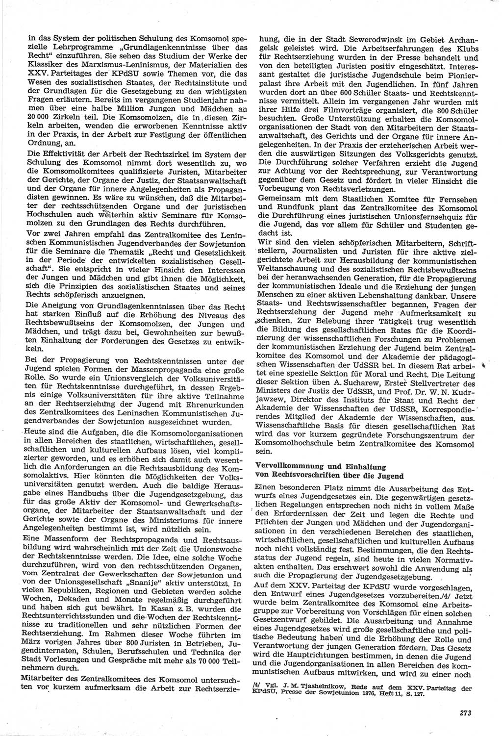Neue Justiz (NJ), Zeitschrift für Recht und Rechtswissenschaft-Zeitschrift, sozialistisches Recht und Gesetzlichkeit, 31. Jahrgang 1977, Seite 273 (NJ DDR 1977, S. 273)