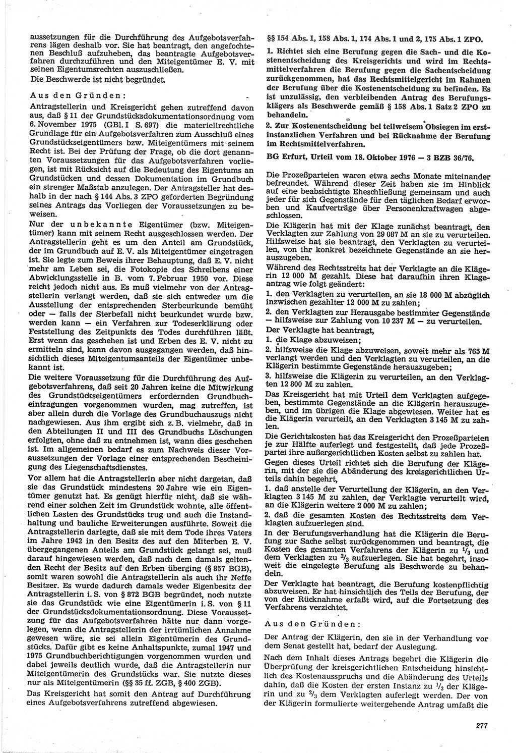 Neue Justiz (NJ), Zeitschrift für Recht und Rechtswissenschaft-Zeitschrift, sozialistisches Recht und Gesetzlichkeit, 31. Jahrgang 1977, Seite 277 (NJ DDR 1977, S. 277)