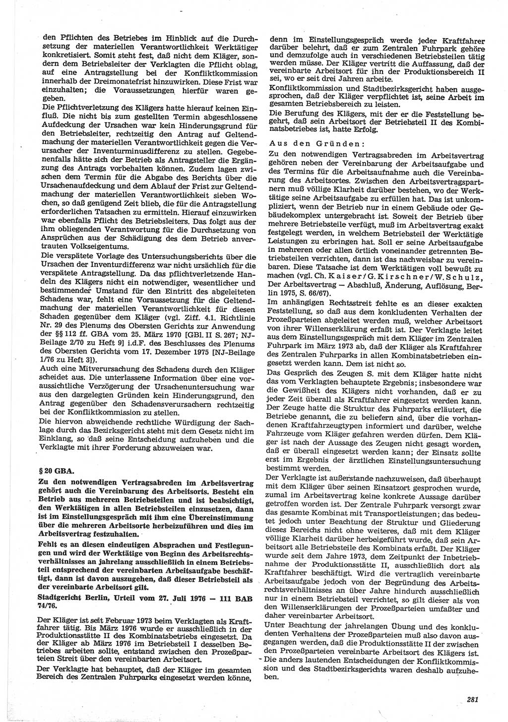 Neue Justiz (NJ), Zeitschrift für Recht und Rechtswissenschaft-Zeitschrift, sozialistisches Recht und Gesetzlichkeit, 31. Jahrgang 1977, Seite 281 (NJ DDR 1977, S. 281)