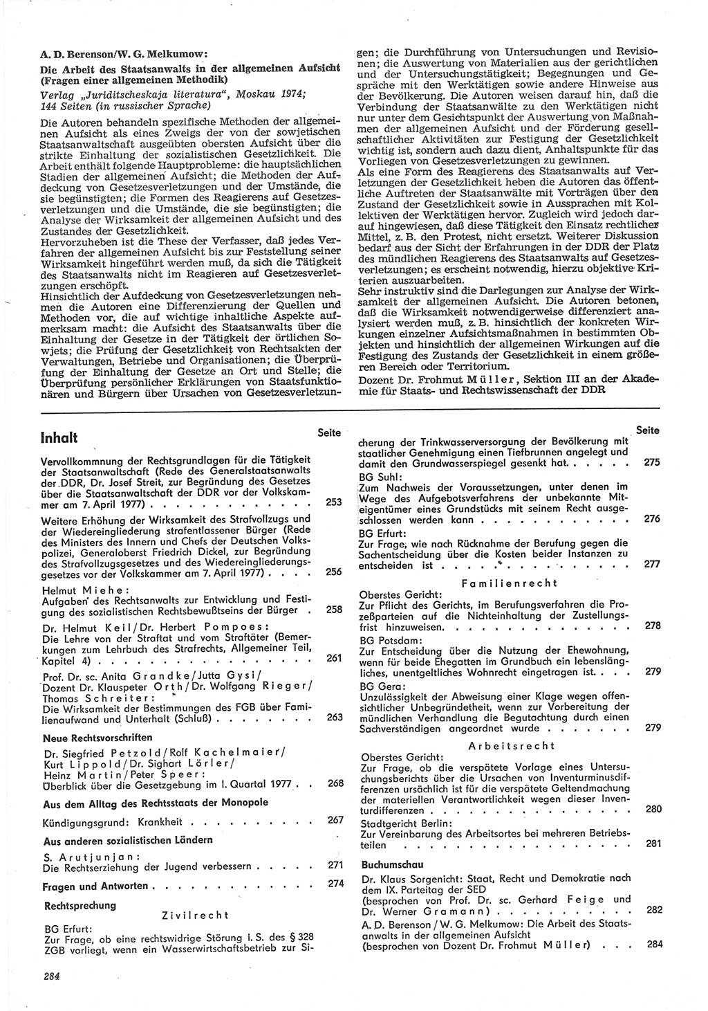 Neue Justiz (NJ), Zeitschrift für Recht und Rechtswissenschaft-Zeitschrift, sozialistisches Recht und Gesetzlichkeit, 31. Jahrgang 1977, Seite 284 (NJ DDR 1977, S. 284)