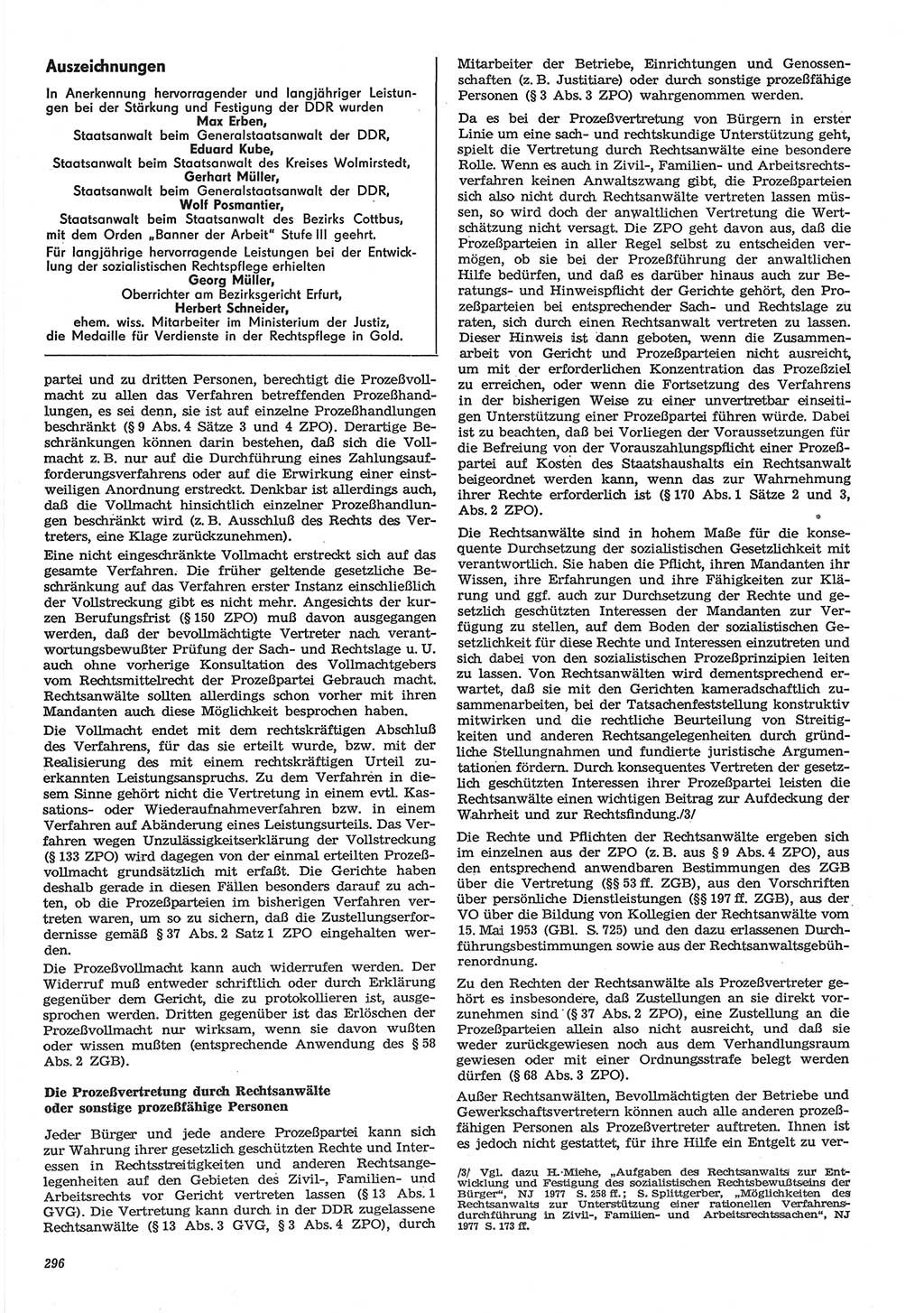 Neue Justiz (NJ), Zeitschrift für Recht und Rechtswissenschaft-Zeitschrift, sozialistisches Recht und Gesetzlichkeit, 31. Jahrgang 1977, Seite 296 (NJ DDR 1977, S. 296)