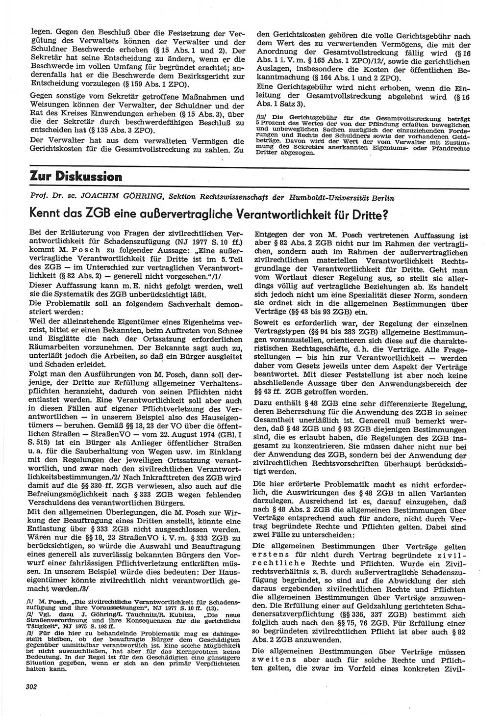 Neue Justiz (NJ), Zeitschrift für Recht und Rechtswissenschaft-Zeitschrift, sozialistisches Recht und Gesetzlichkeit, 31. Jahrgang 1977, Seite 302 (NJ DDR 1977, S. 302)