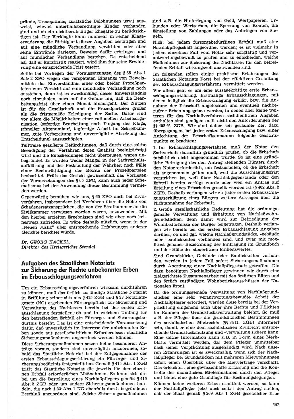 Neue Justiz (NJ), Zeitschrift für Recht und Rechtswissenschaft-Zeitschrift, sozialistisches Recht und Gesetzlichkeit, 31. Jahrgang 1977, Seite 307 (NJ DDR 1977, S. 307)
