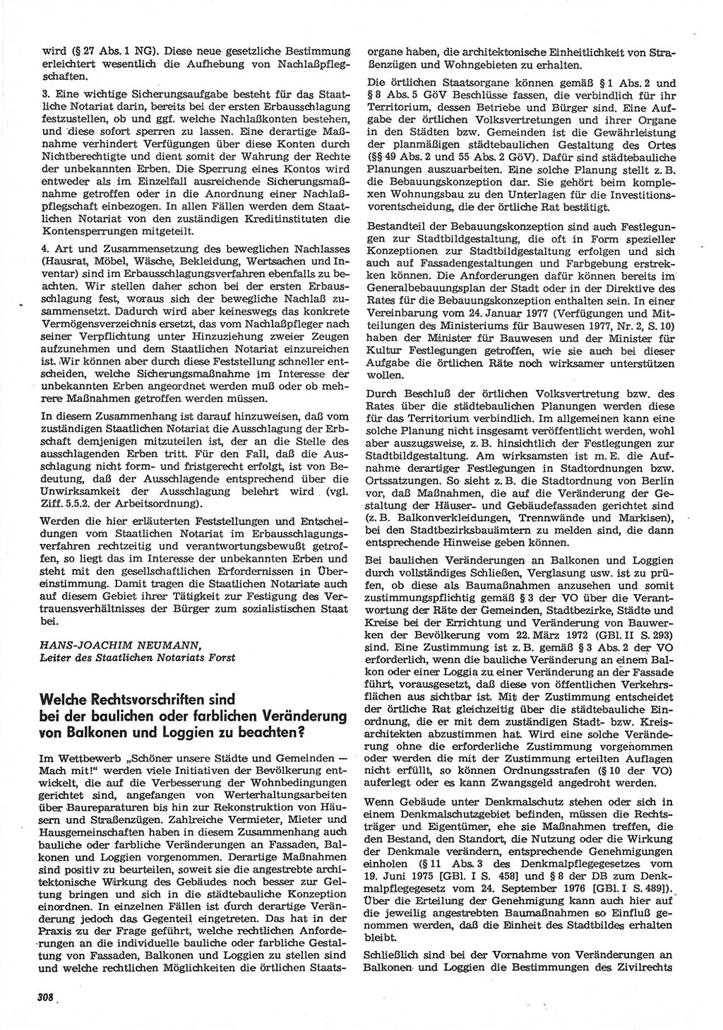 Neue Justiz (NJ), Zeitschrift für Recht und Rechtswissenschaft-Zeitschrift, sozialistisches Recht und Gesetzlichkeit, 31. Jahrgang 1977, Seite 308 (NJ DDR 1977, S. 308)