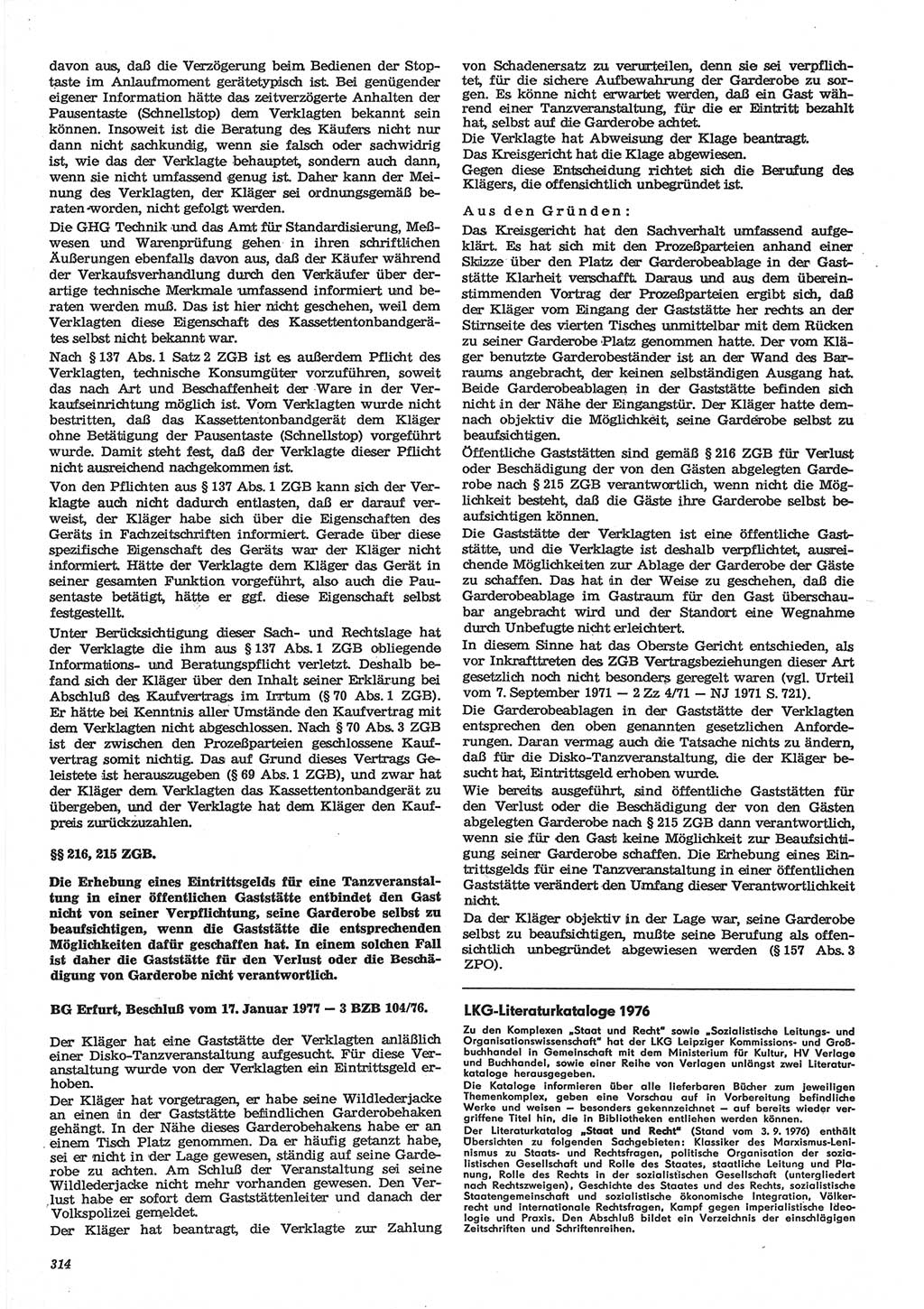 Neue Justiz (NJ), Zeitschrift für Recht und Rechtswissenschaft-Zeitschrift, sozialistisches Recht und Gesetzlichkeit, 31. Jahrgang 1977, Seite 314 (NJ DDR 1977, S. 314)