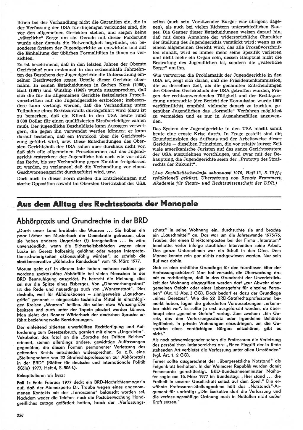 Neue Justiz (NJ), Zeitschrift für Recht und Rechtswissenschaft-Zeitschrift, sozialistisches Recht und Gesetzlichkeit, 31. Jahrgang 1977, Seite 336 (NJ DDR 1977, S. 336)
