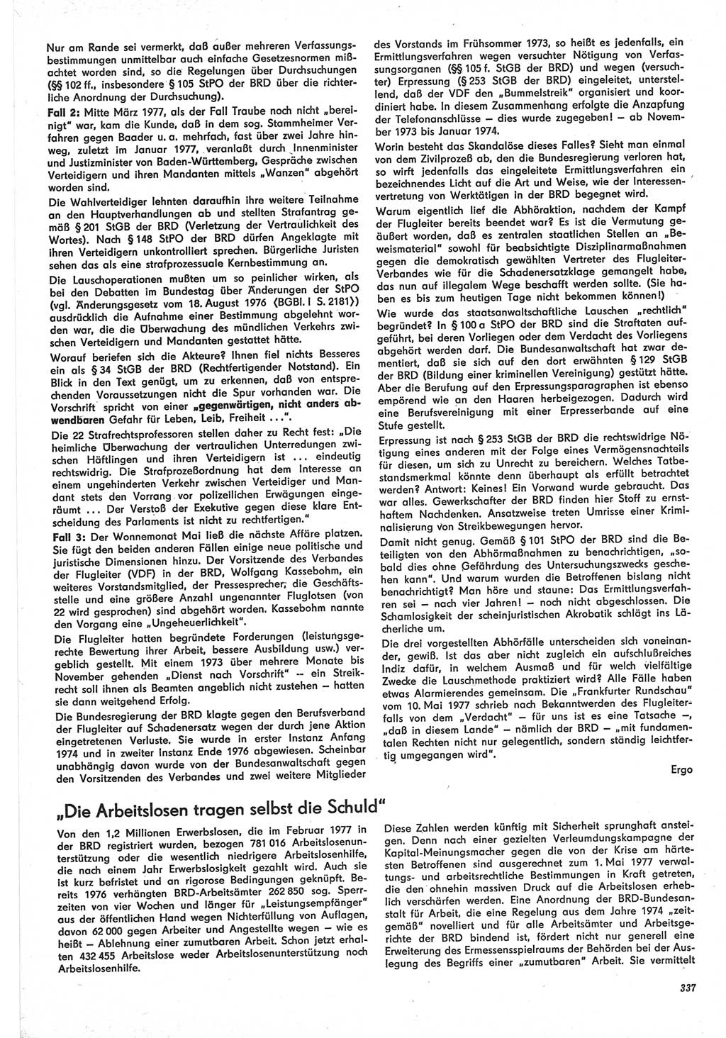 Neue Justiz (NJ), Zeitschrift für Recht und Rechtswissenschaft-Zeitschrift, sozialistisches Recht und Gesetzlichkeit, 31. Jahrgang 1977, Seite 337 (NJ DDR 1977, S. 337)