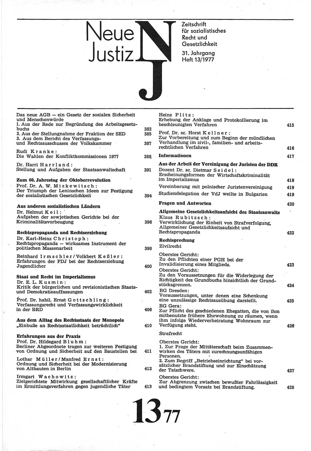 Neue Justiz (NJ), Zeitschrift für Recht und Rechtswissenschaft-Zeitschrift, sozialistisches Recht und Gesetzlichkeit, 31. Jahrgang 1977, Seite 381 (NJ DDR 1977, S. 381)