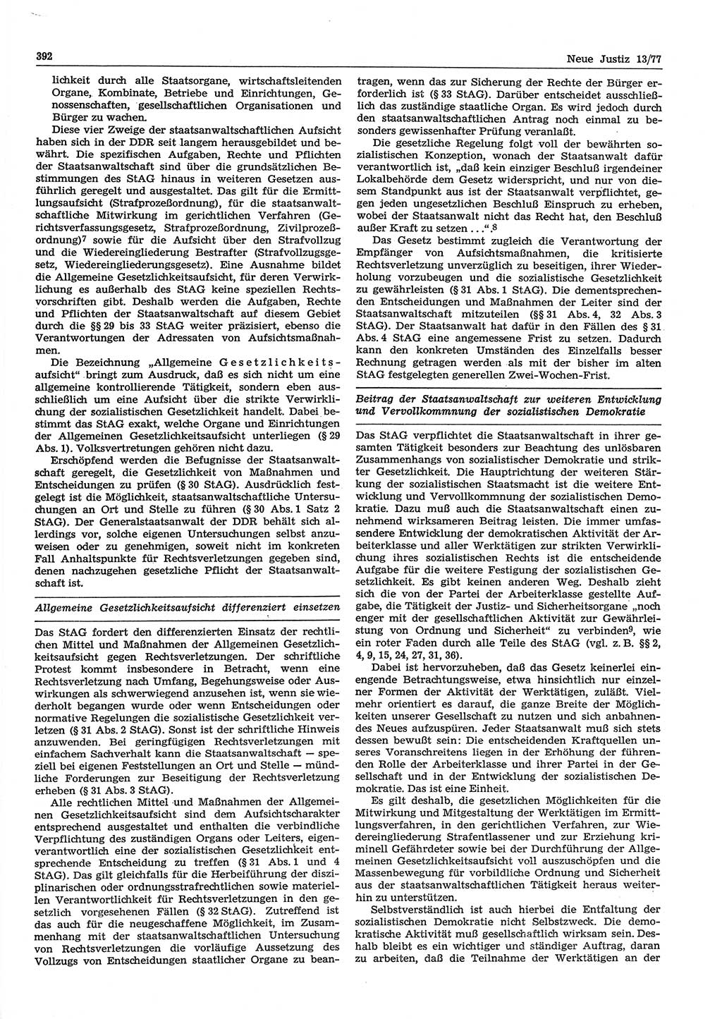 Neue Justiz (NJ), Zeitschrift für Recht und Rechtswissenschaft-Zeitschrift, sozialistisches Recht und Gesetzlichkeit, 31. Jahrgang 1977, Seite 392 (NJ DDR 1977, S. 392)