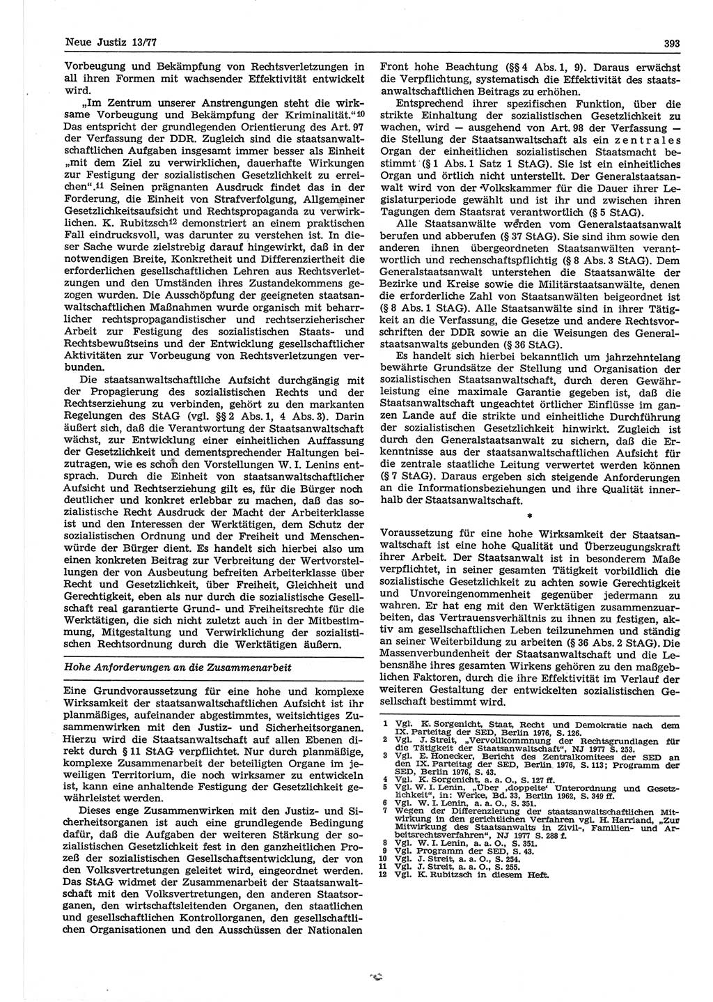 Neue Justiz (NJ), Zeitschrift für Recht und Rechtswissenschaft-Zeitschrift, sozialistisches Recht und Gesetzlichkeit, 31. Jahrgang 1977, Seite 393 (NJ DDR 1977, S. 393)