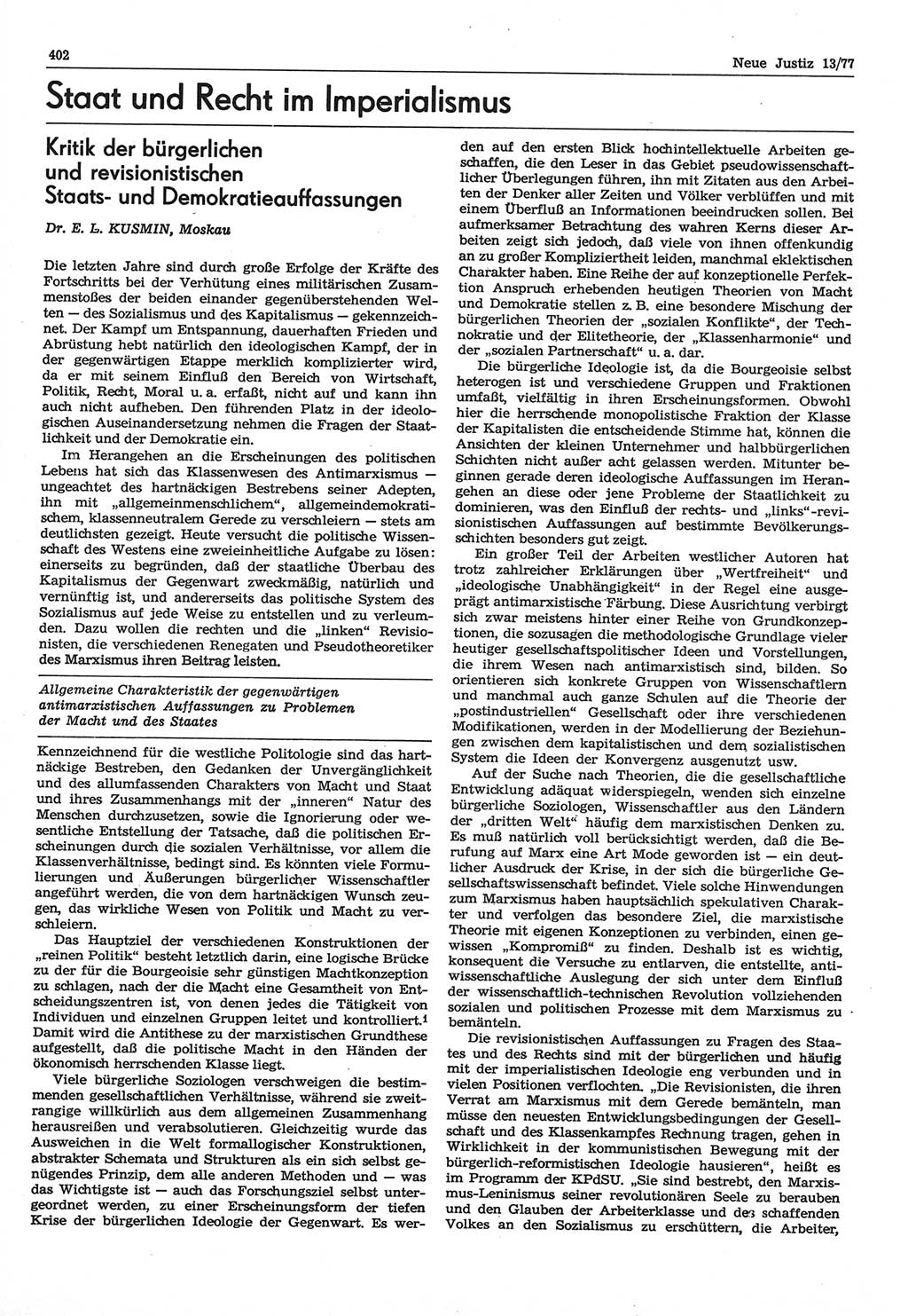 Neue Justiz (NJ), Zeitschrift für Recht und Rechtswissenschaft-Zeitschrift, sozialistisches Recht und Gesetzlichkeit, 31. Jahrgang 1977, Seite 402 (NJ DDR 1977, S. 402)
