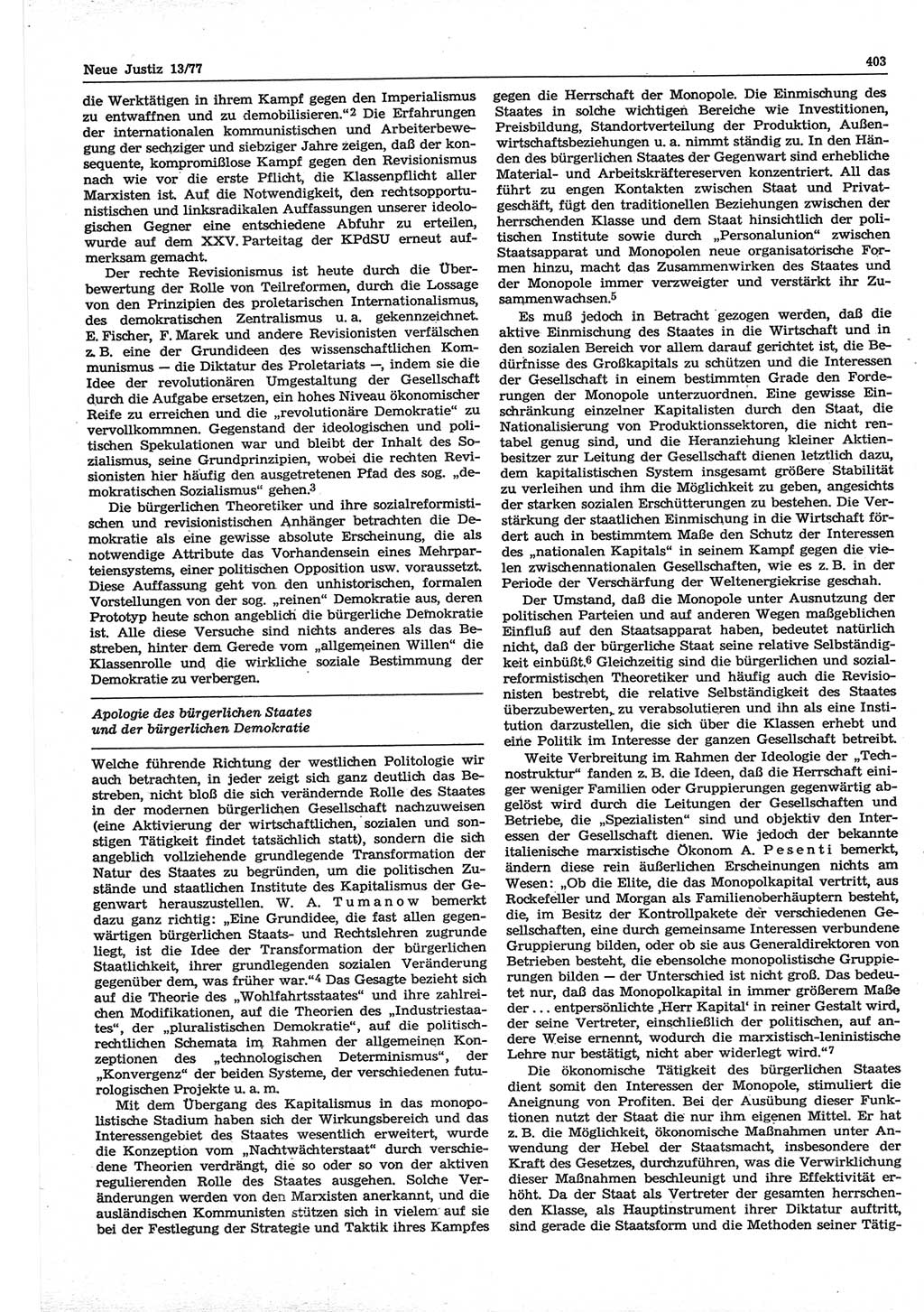 Neue Justiz (NJ), Zeitschrift für Recht und Rechtswissenschaft-Zeitschrift, sozialistisches Recht und Gesetzlichkeit, 31. Jahrgang 1977, Seite 403 (NJ DDR 1977, S. 403)