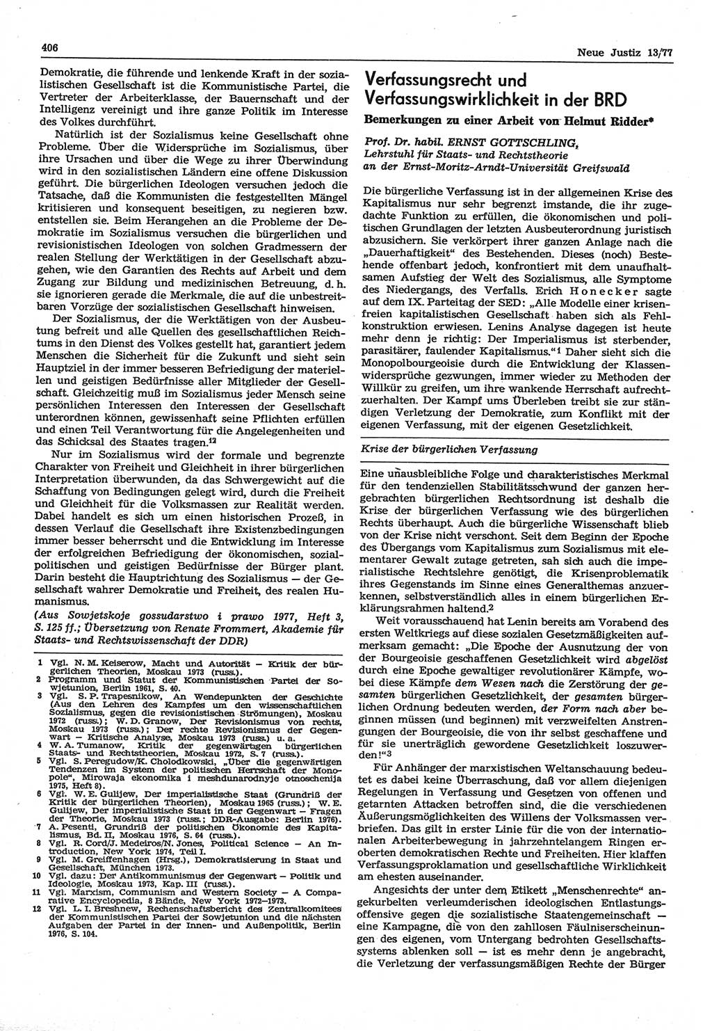 Neue Justiz (NJ), Zeitschrift für Recht und Rechtswissenschaft-Zeitschrift, sozialistisches Recht und Gesetzlichkeit, 31. Jahrgang 1977, Seite 406 (NJ DDR 1977, S. 406)