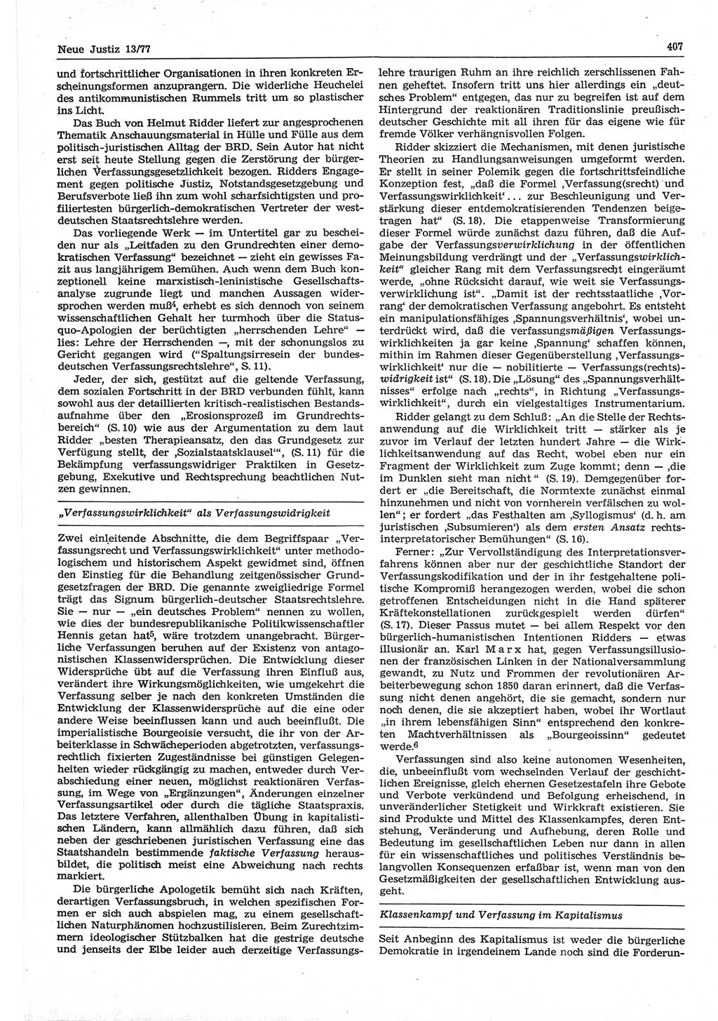 Neue Justiz (NJ), Zeitschrift für Recht und Rechtswissenschaft-Zeitschrift, sozialistisches Recht und Gesetzlichkeit, 31. Jahrgang 1977, Seite 407 (NJ DDR 1977, S. 407)
