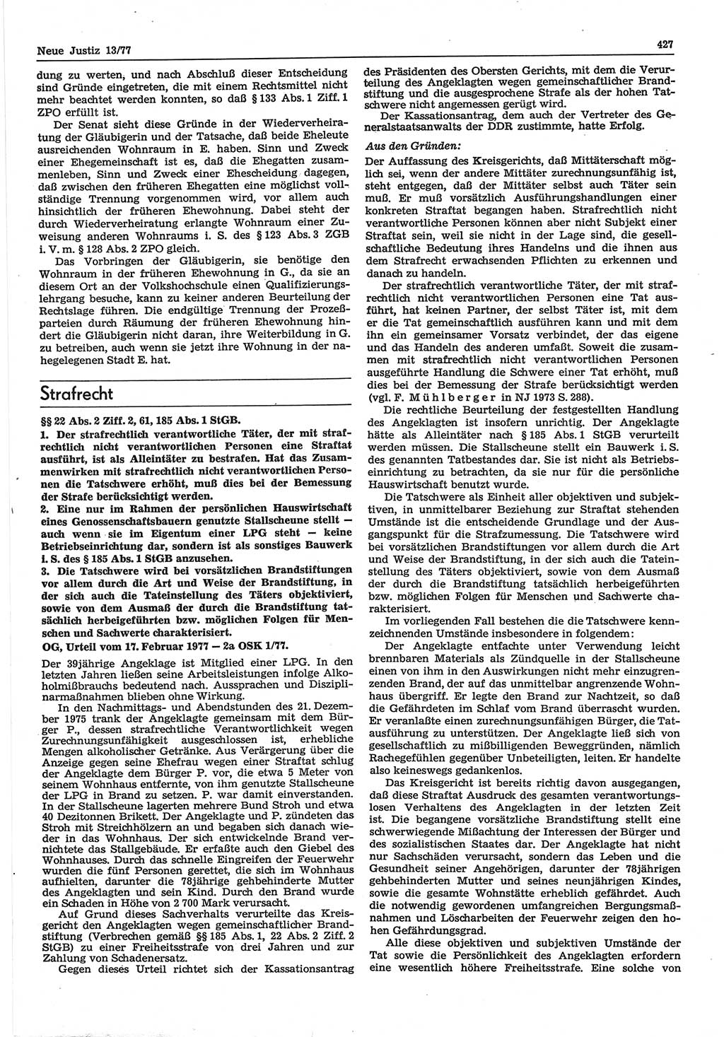 Neue Justiz (NJ), Zeitschrift für Recht und Rechtswissenschaft-Zeitschrift, sozialistisches Recht und Gesetzlichkeit, 31. Jahrgang 1977, Seite 427 (NJ DDR 1977, S. 427)